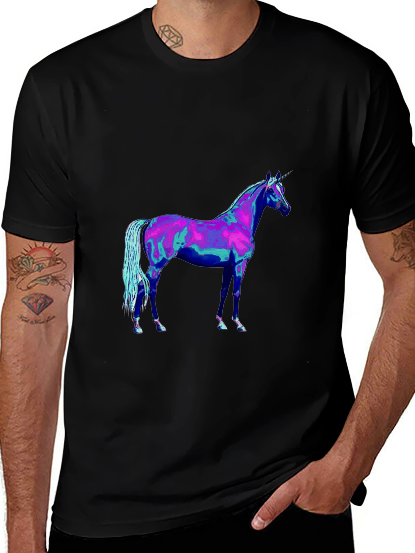 Black Unicorn Graphic Tee - Black Cotton Shirt main image