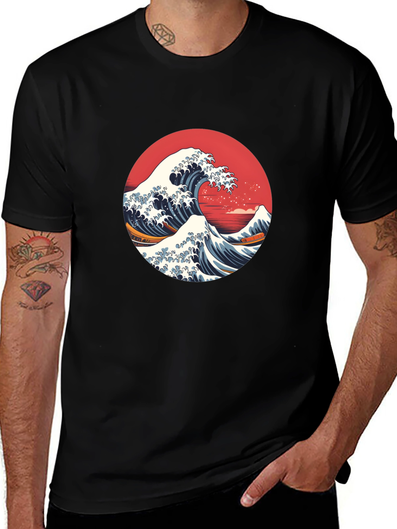 Variant 14 of Great Wave Graphic Tee - Trendy Wave Art Shirt