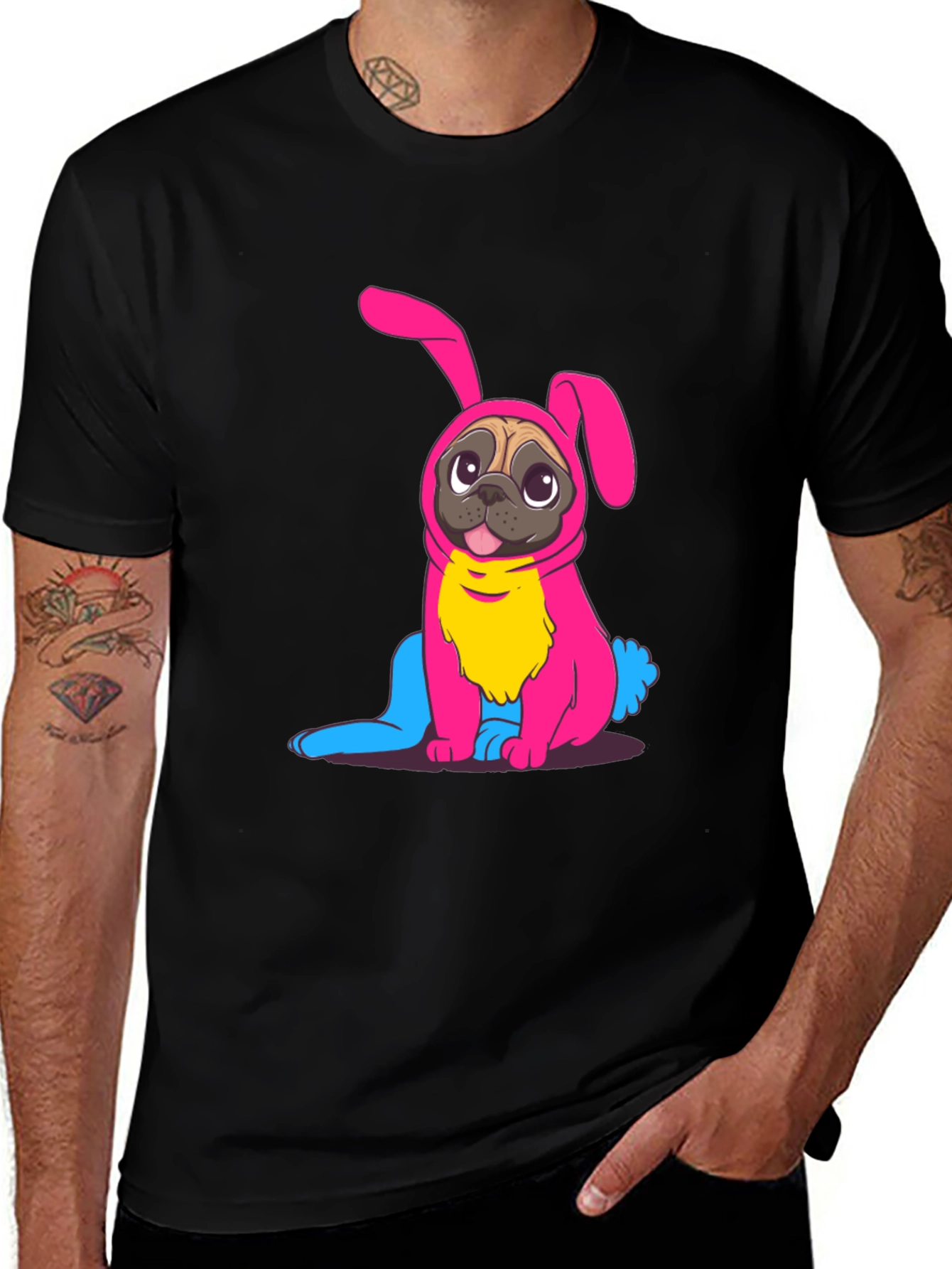 Variant 18 of Bunny Pug Graphic Tee - Black