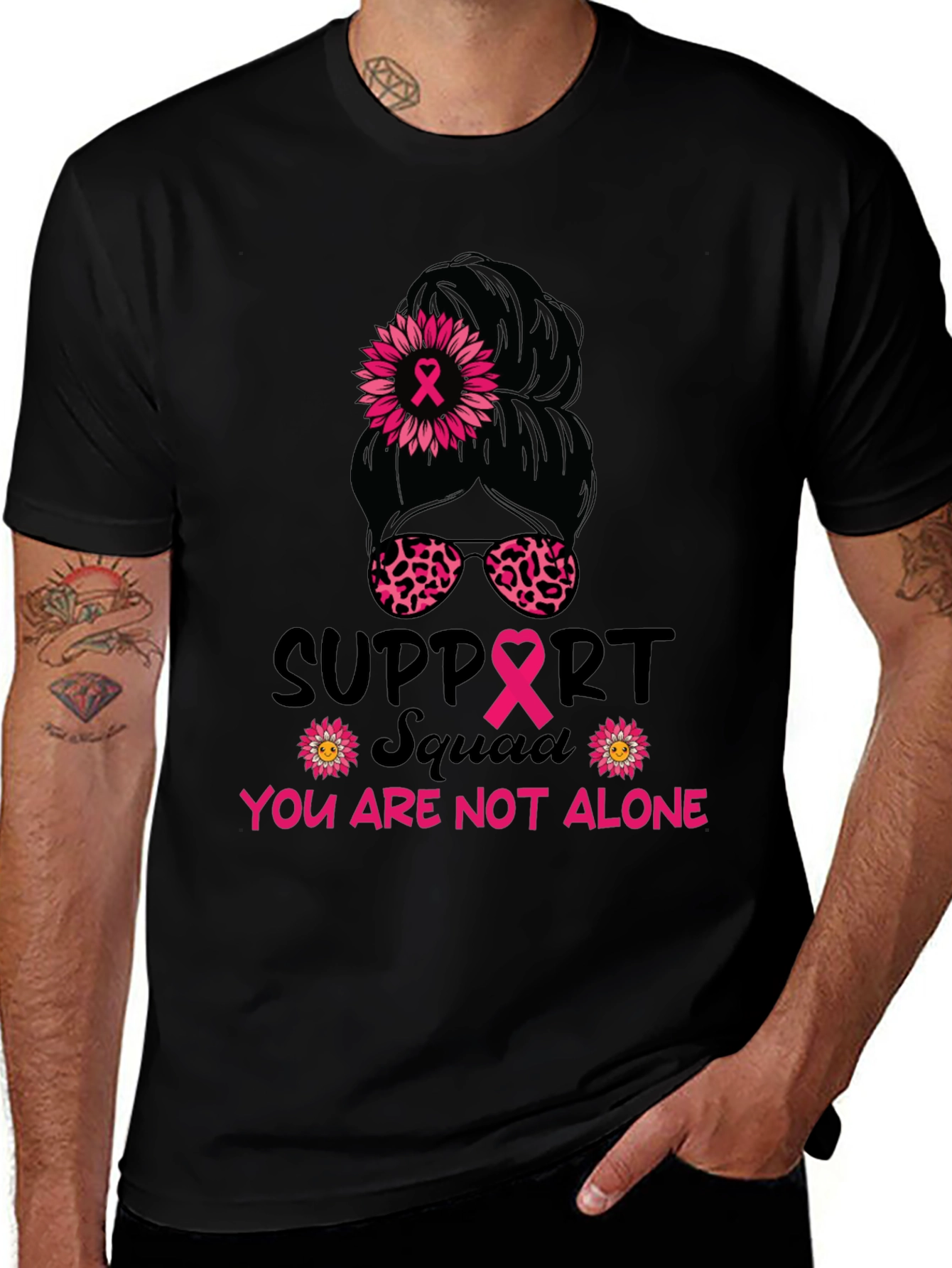 Variant 14 of Breast Cancer Awareness Messy Bun Support Squad Tee