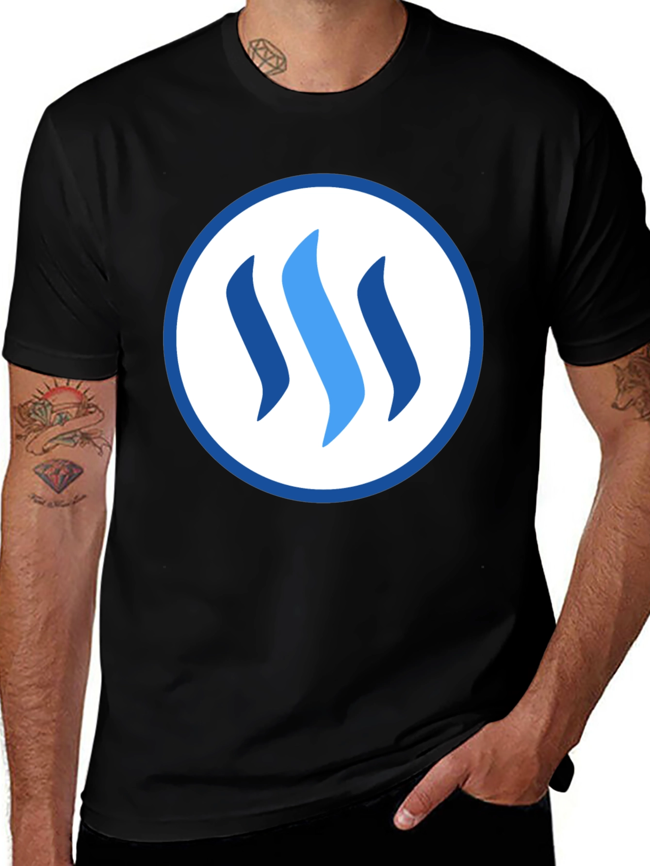 Variant 10 of Stylish Blue Logo Graphic Black T-Shirt