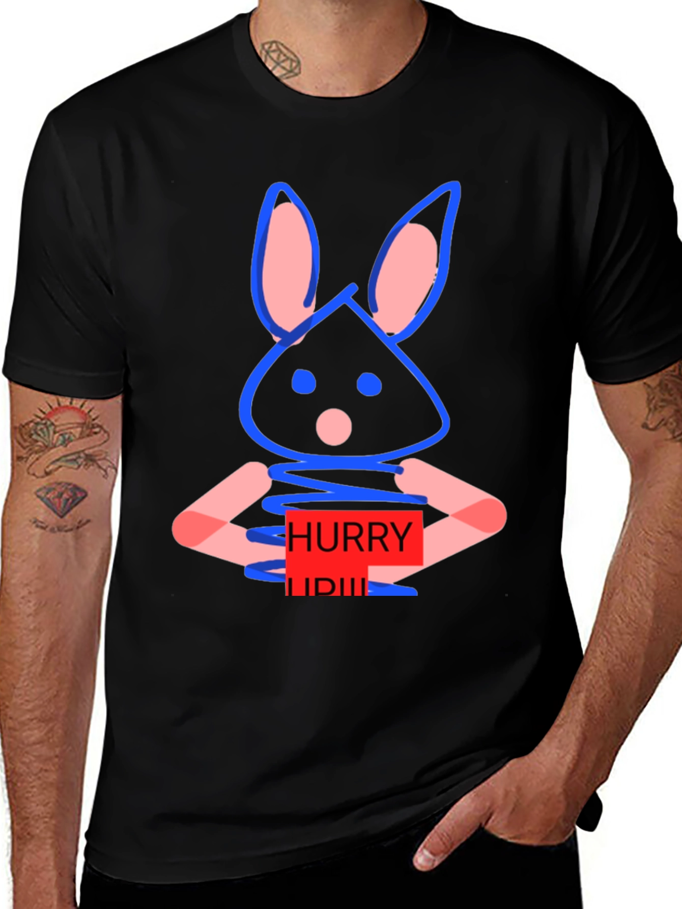 Variant 28 of Whimsical Bunny Graphic Tee - Hurry Up! Design