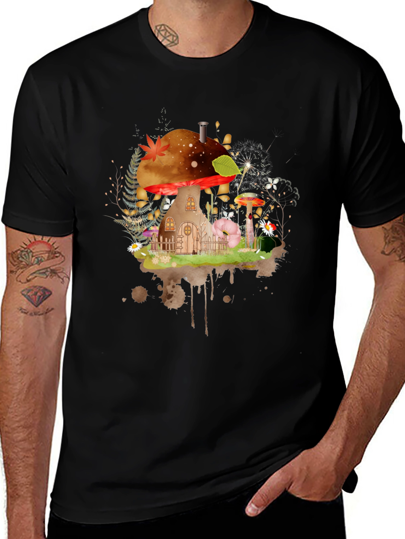 Variant 22 of Whimsical Mushroom House Graphic Tee