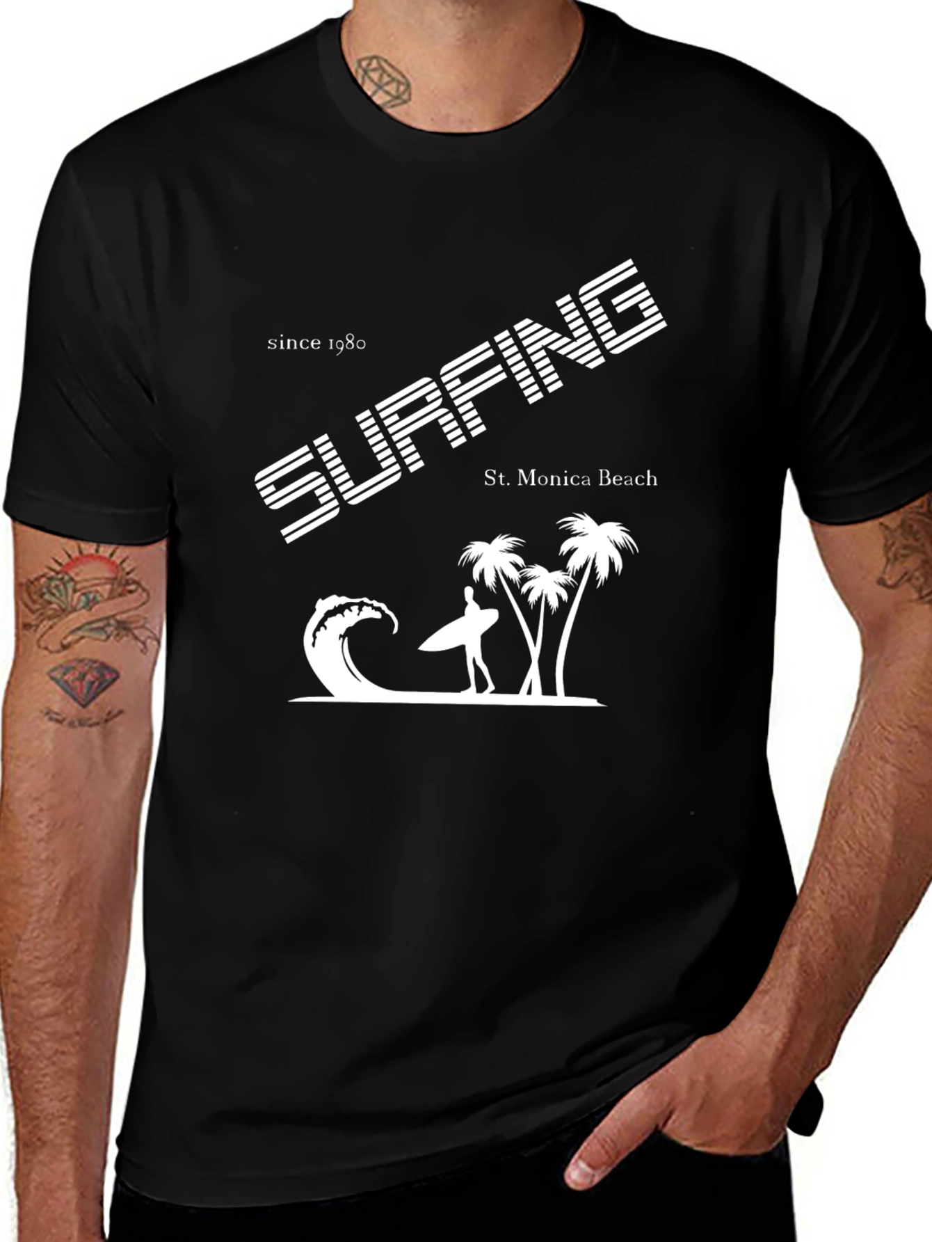 Surfing St. Monica Beach Graphic T-Shirt