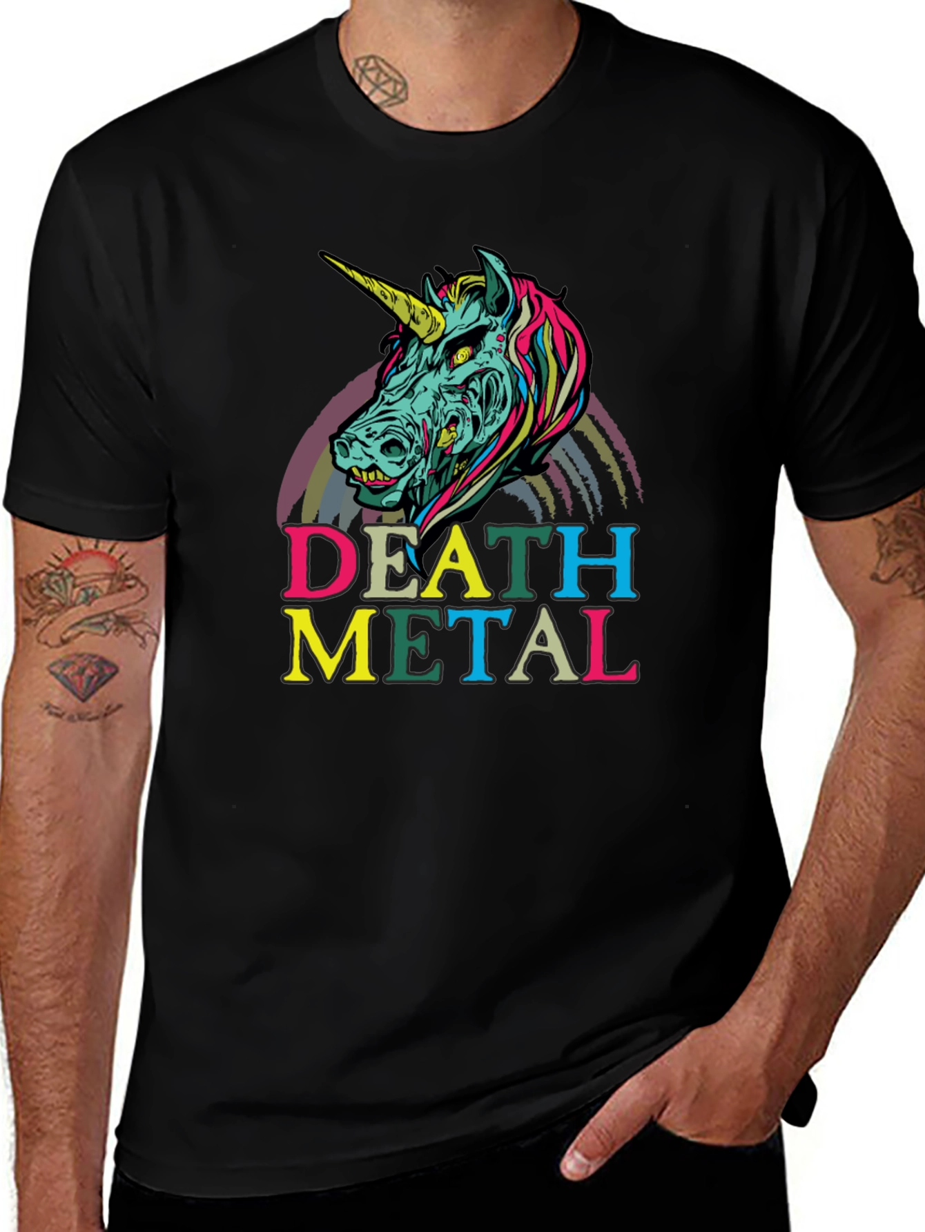 Variant 30 of Death Metal Zombie Unicorn T-Shirt - Black Graphic Tee