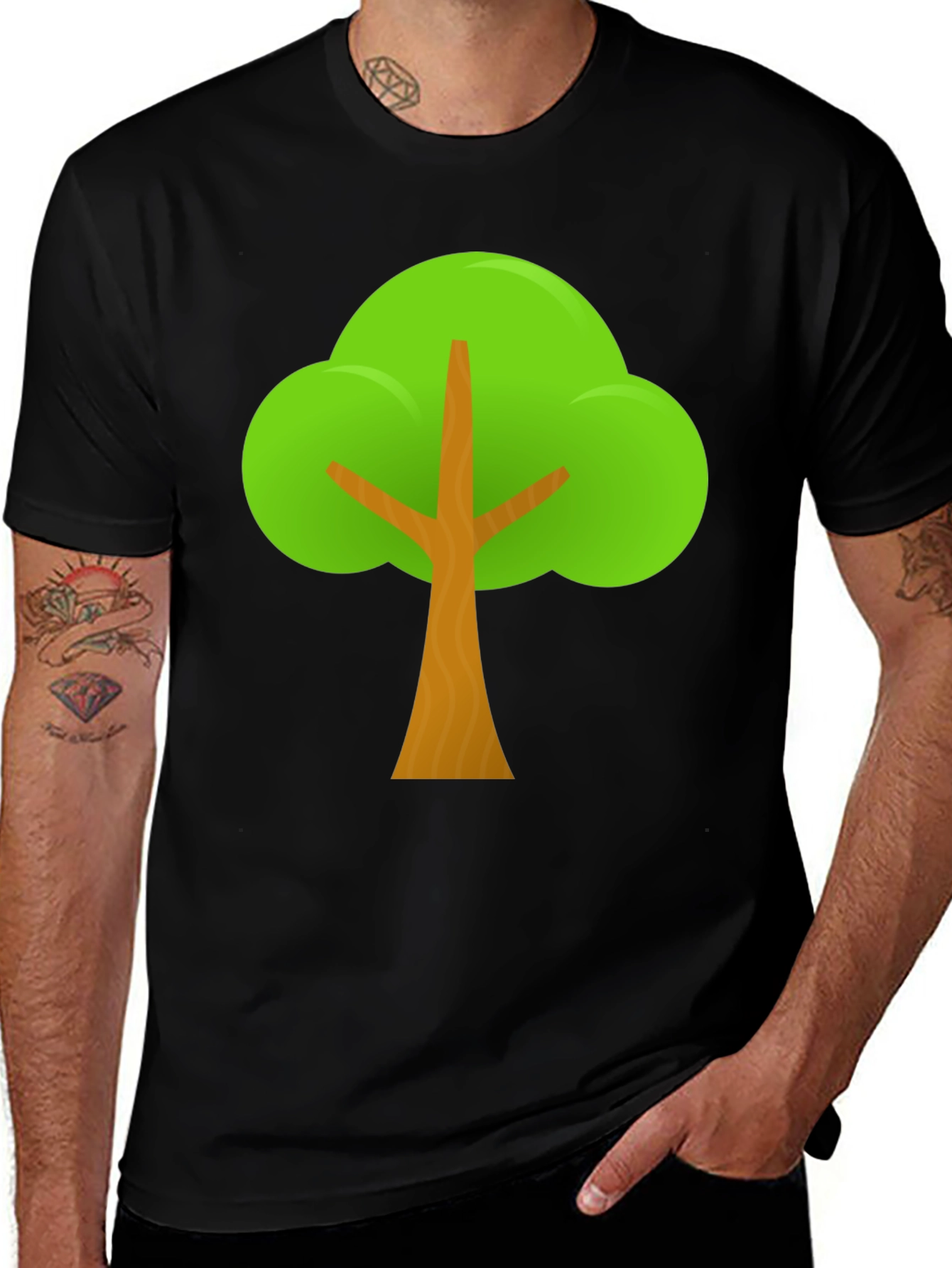 Variant 2 of Cartoon Tree Graphic Tee - Black Casual T-Shirt