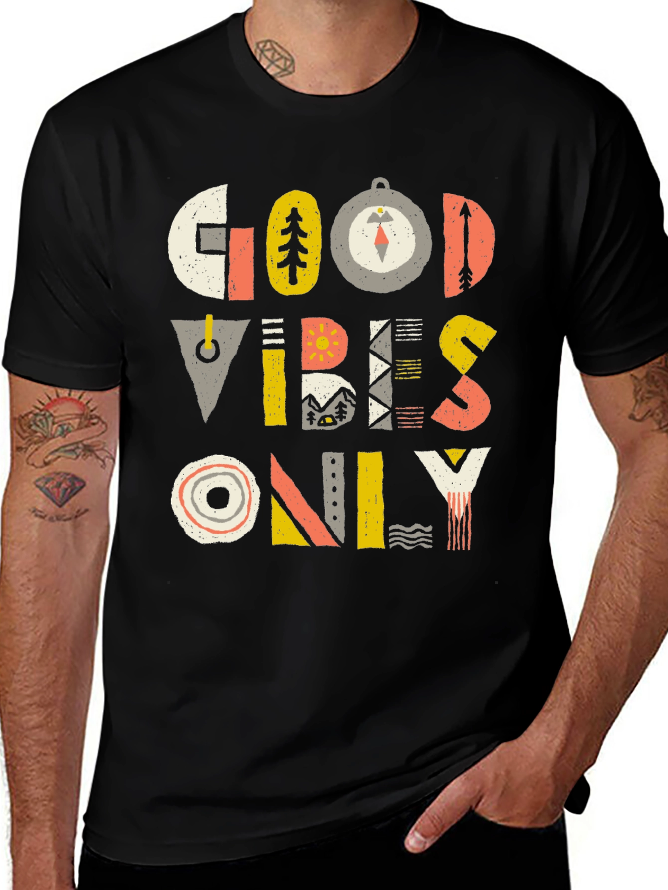 Variant 6 of Good Vibes Only Graphic Tee - Men's Black T-Shirt