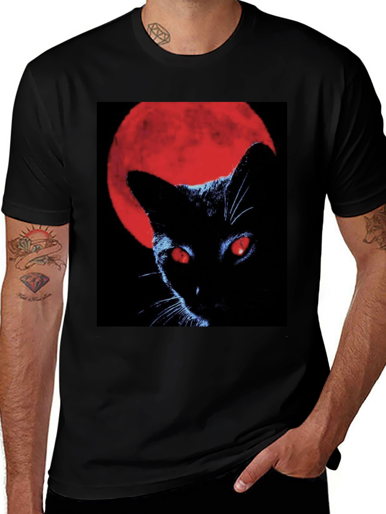 Variant 4 of Black Cat Red Moon Graphic Tee