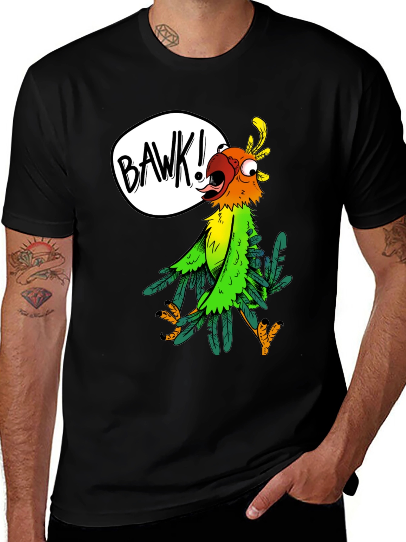 Variant 4 of Cartoon Parrot Graphic Tee - 'BAWK!' Design