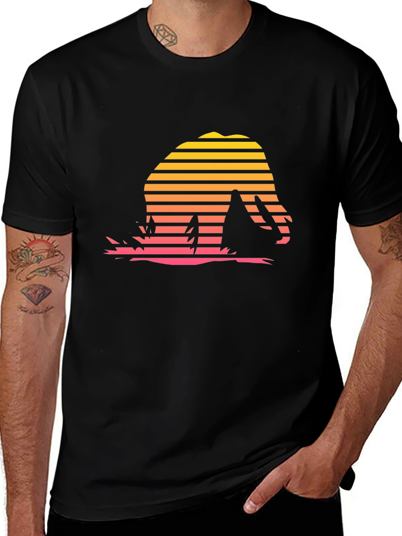 Variant 12 of Retro Sunset Dinosaur T-Shirt - Black
