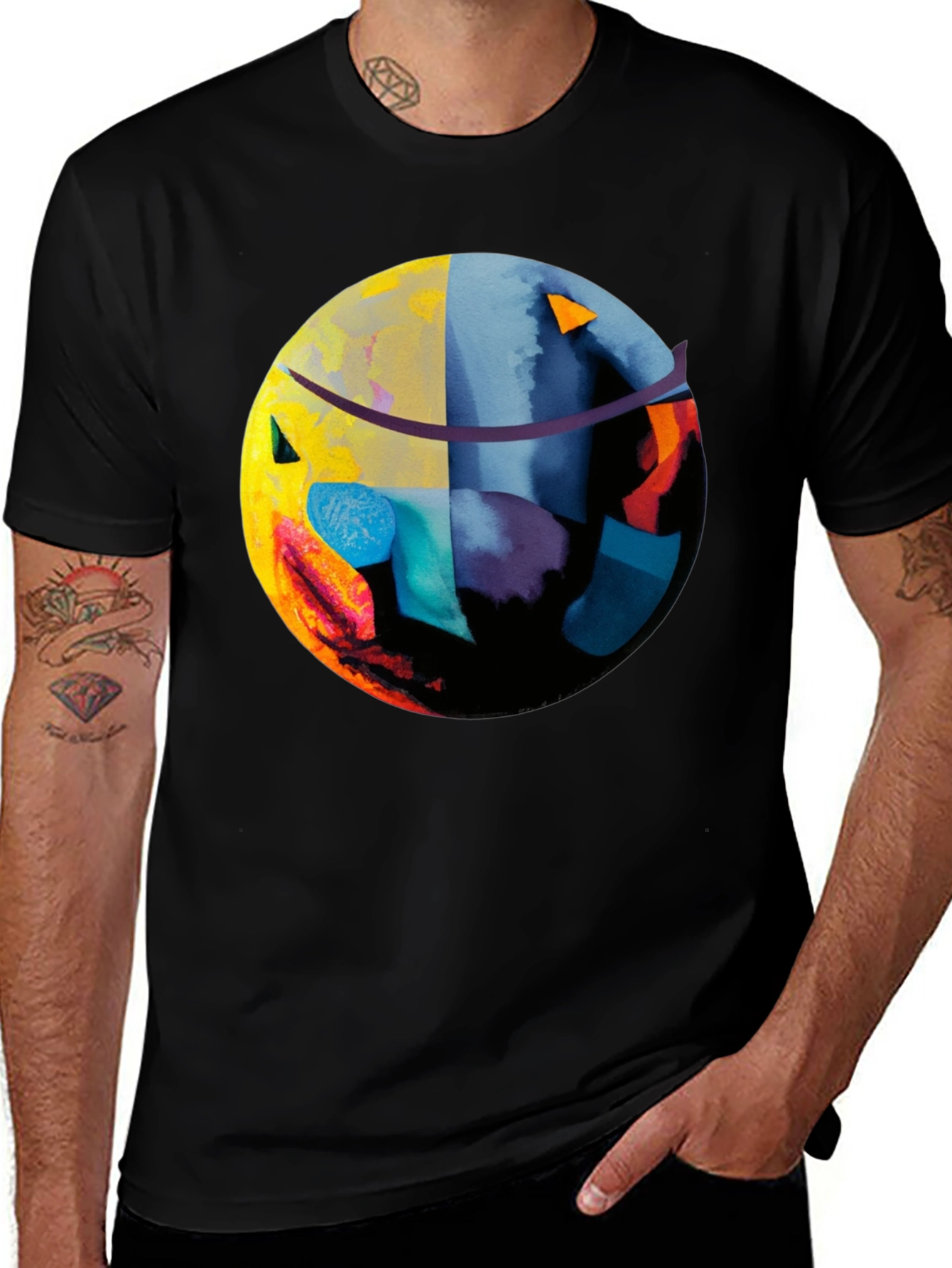 Black Abstract Graphic Print Black T-Shirt main image