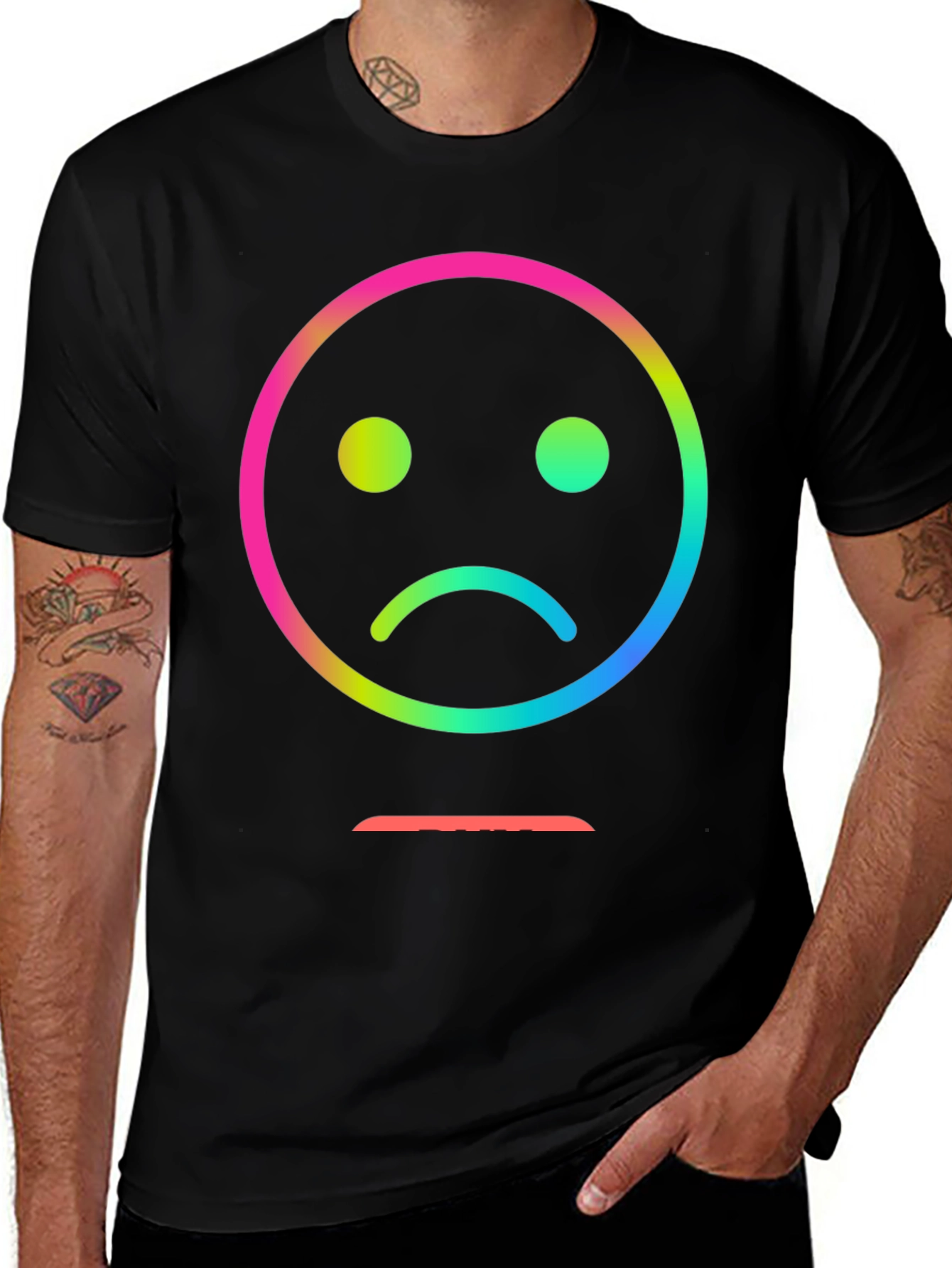 Variant 24 of Sad Face Graphic Tee - Rainbow Outline