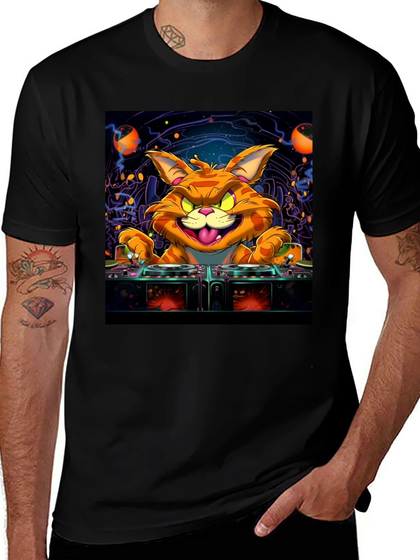 Variant 12 of DJ Cat Graphic Tee - Cool Party Shirt