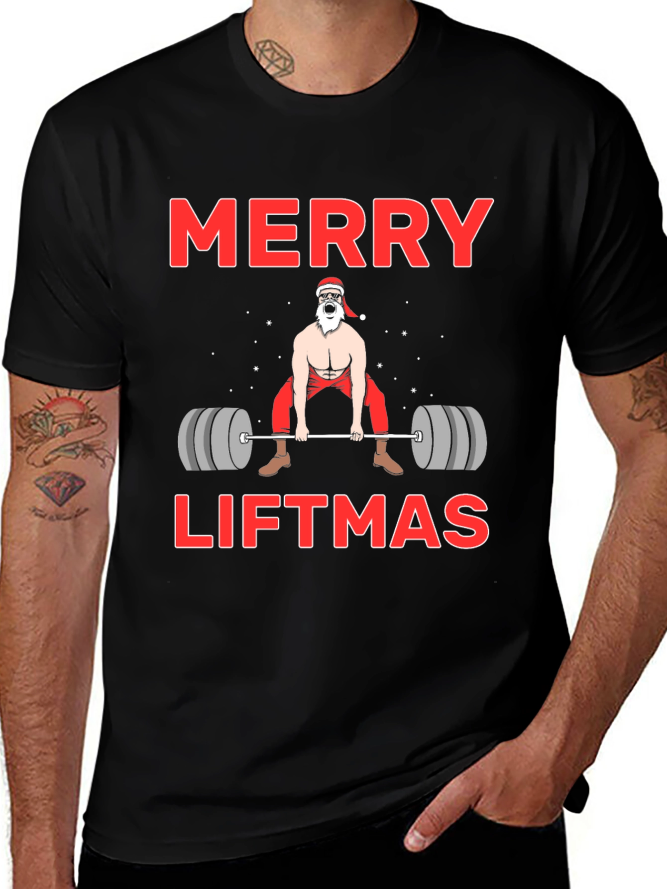 Merry Liftmas T-Shirt - Santa Weightlifting Christmas Tee