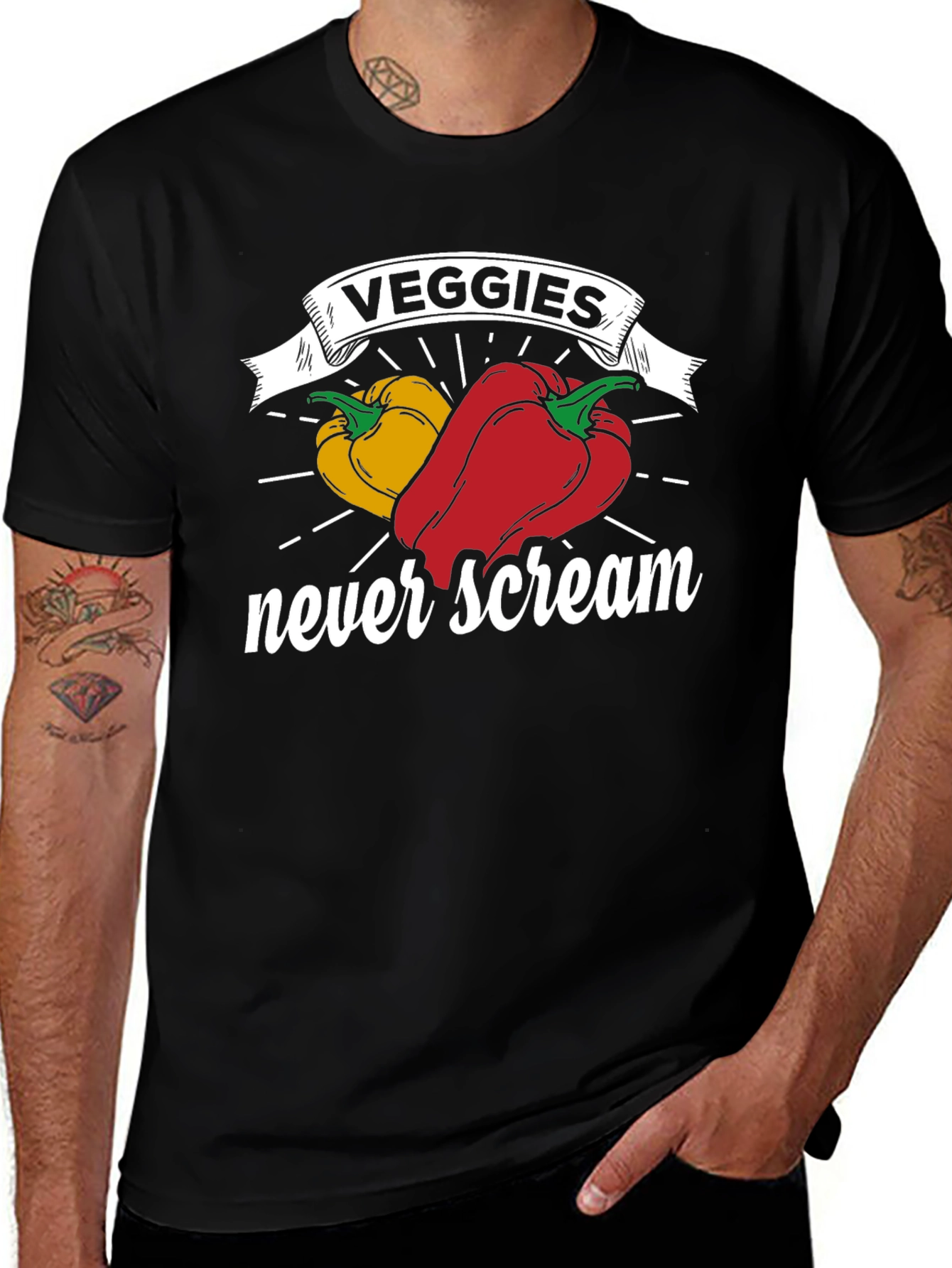 Variant 20 of Veggies Never Scream Graphic Tee - Unisex Black T-Shirt