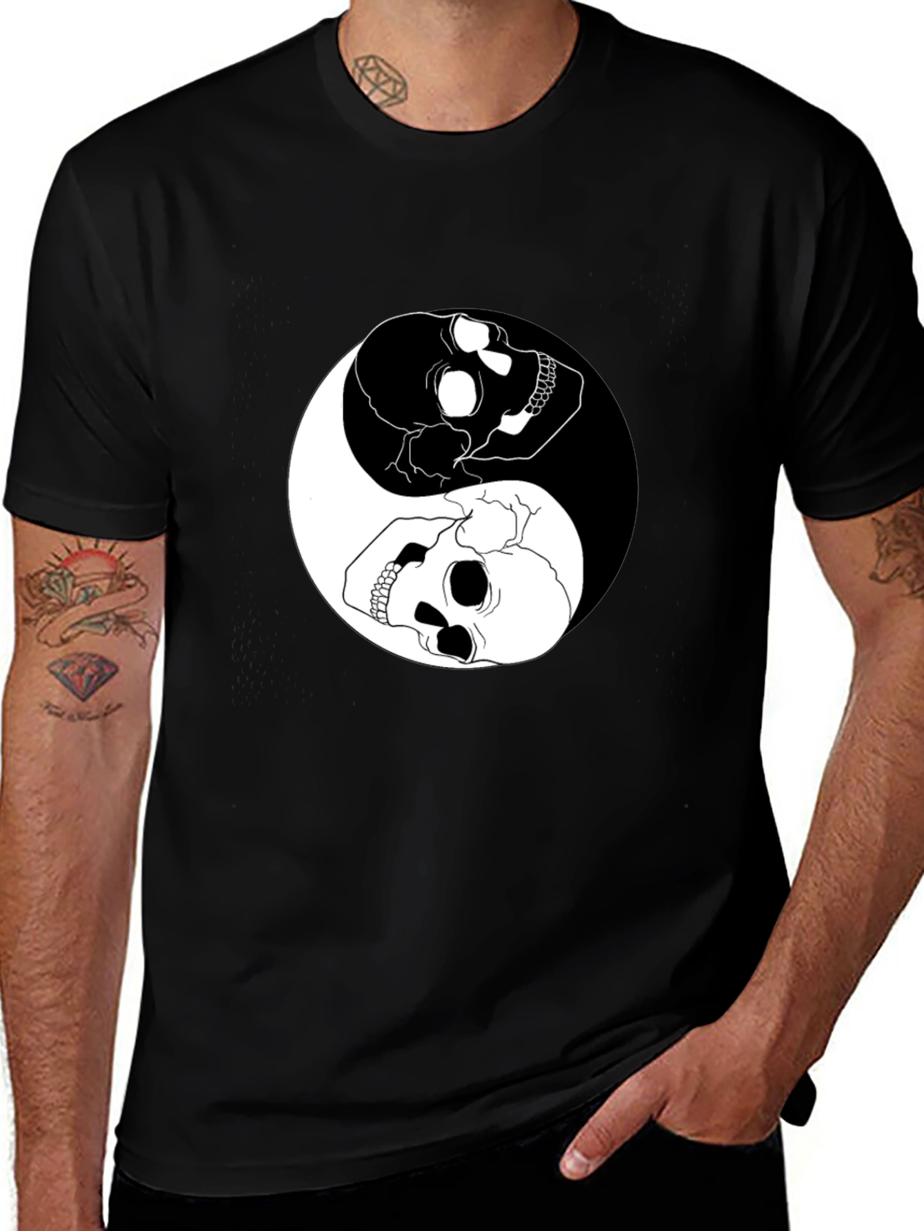 Variant 13 of Yin Yang Skull Graphic T-Shirt - Black Cotton Tee