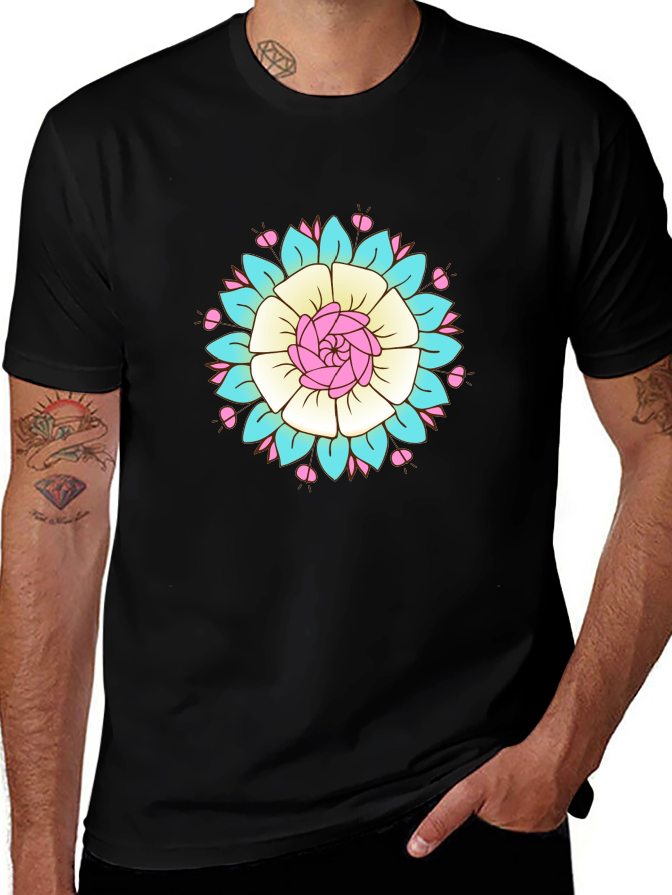 Variant 30 of Floral Mandala Graphic Tee - Unisex Black T-Shirt