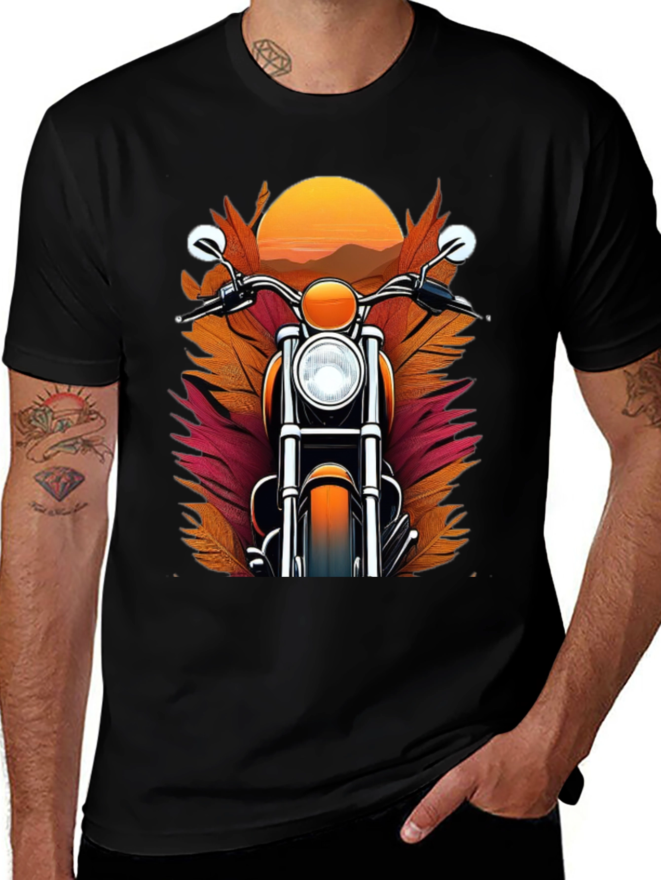 Variant 26 of Motorcycle Sunset Graphic Tee - Black
