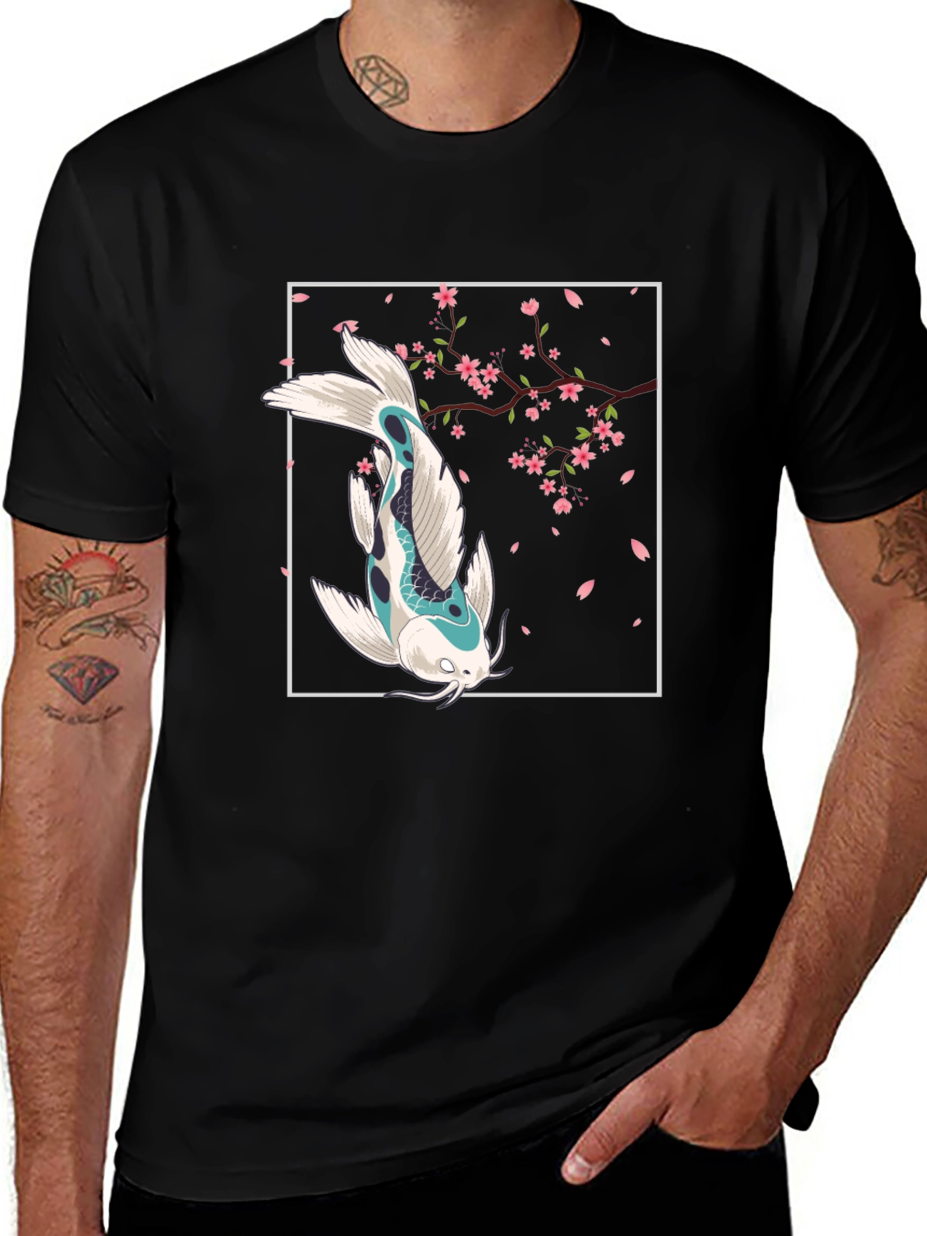 Variant 19 of Koi Fish & Cherry Blossom Graphic Tee - Japanese Style