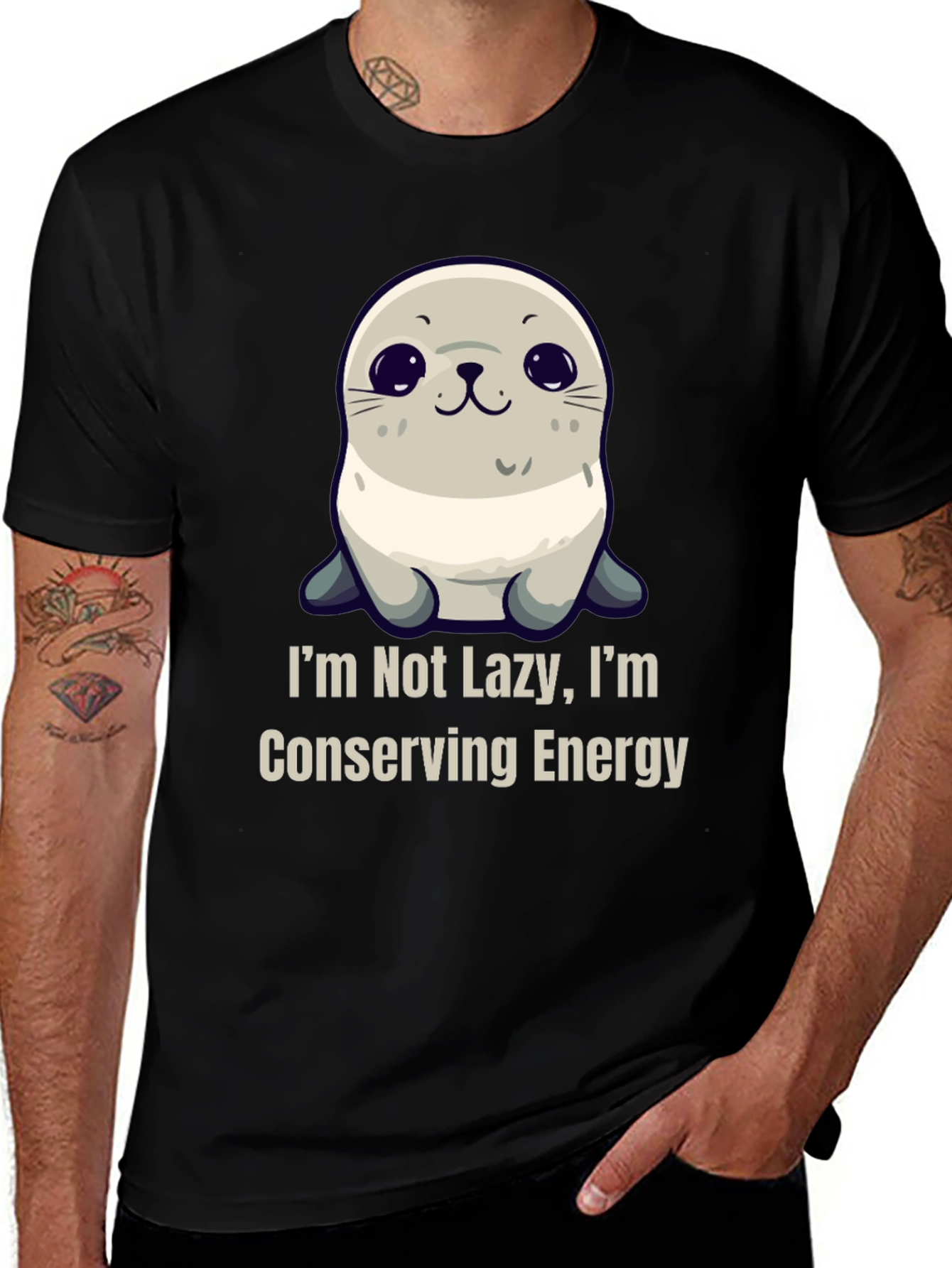 Variant 2 of Funny Seal T-Shirt - I'm Not Lazy, Conserving Energy