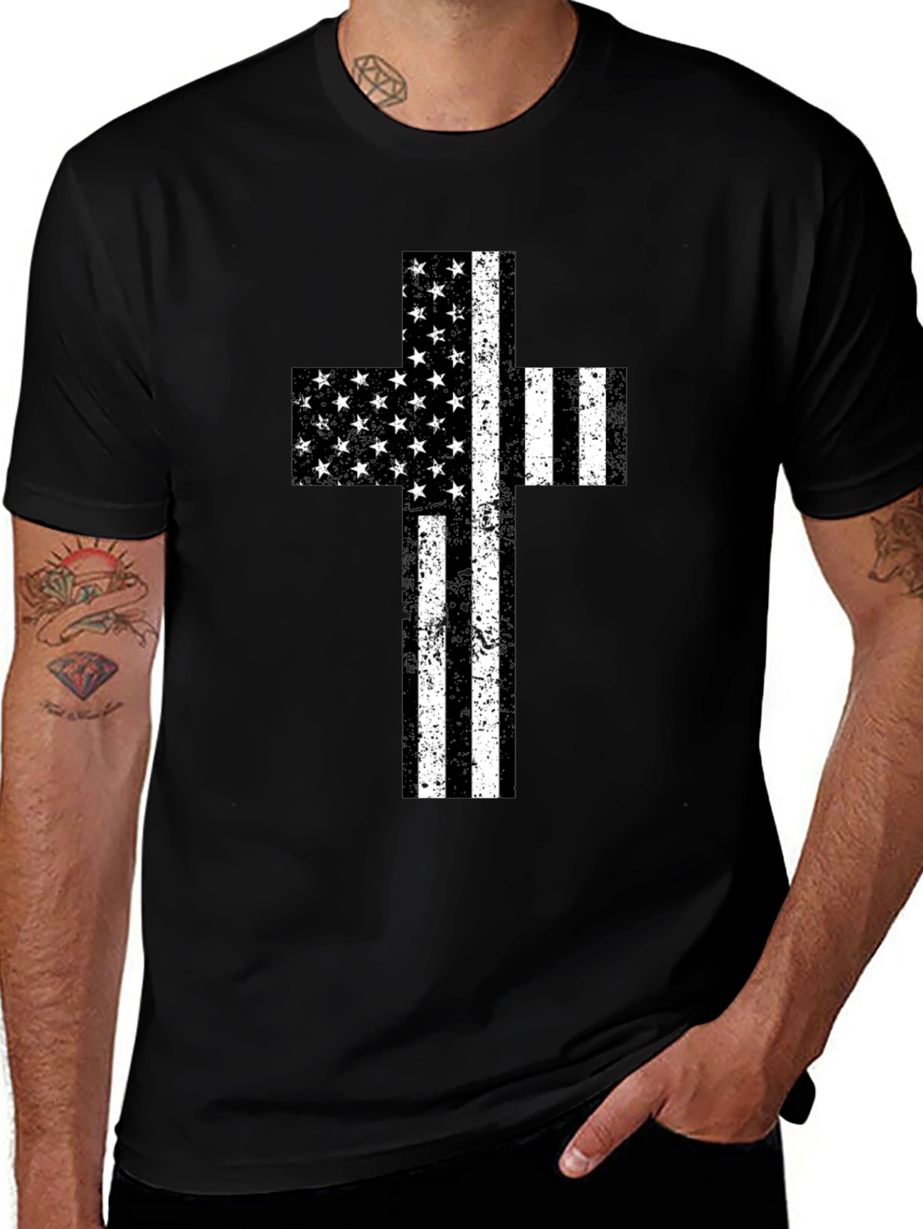 Variant 5 of American Flag Cross Graphic T-Shirt