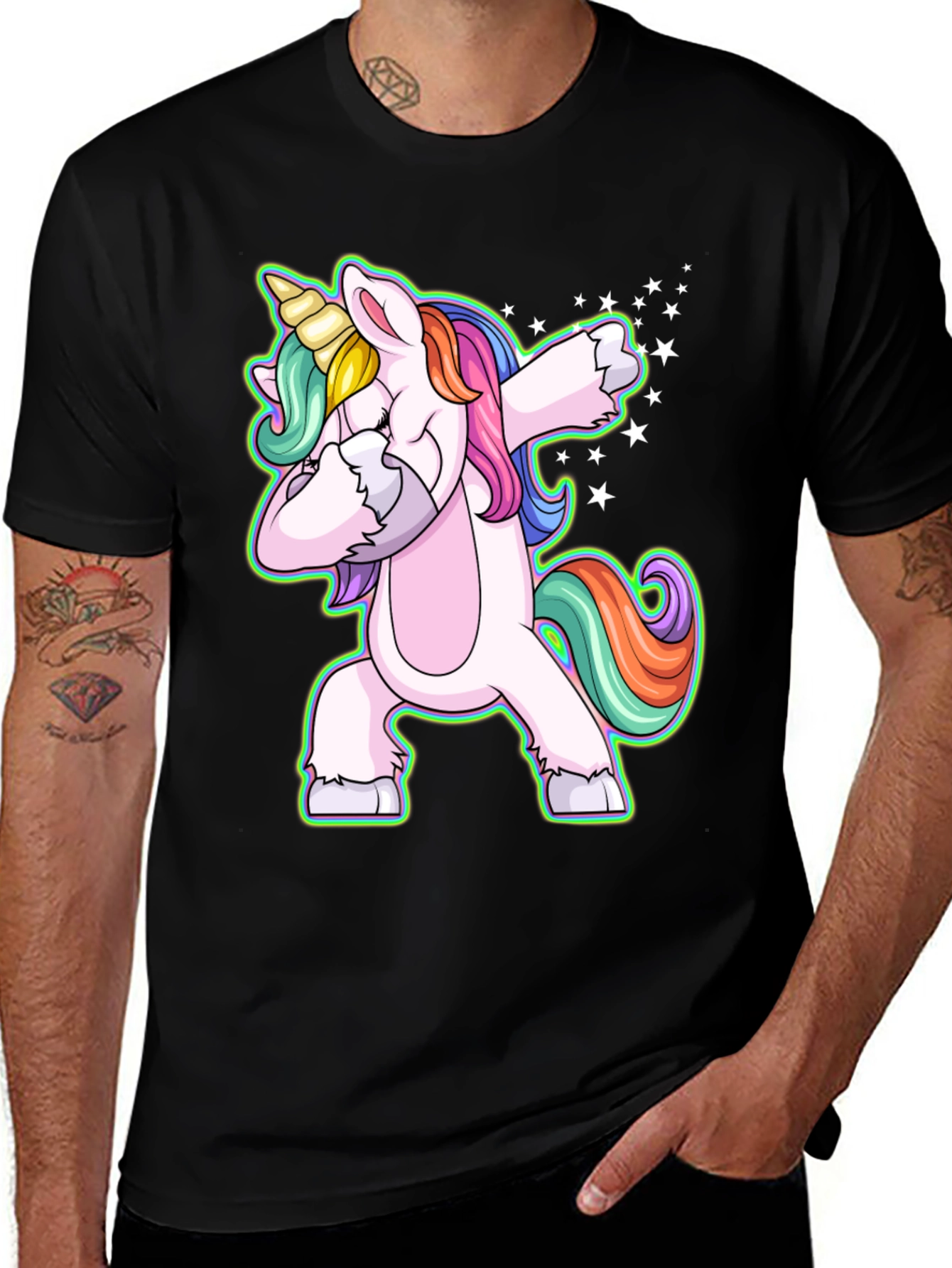 Dabbing Unicorn Graphic Tee - Black Cotton