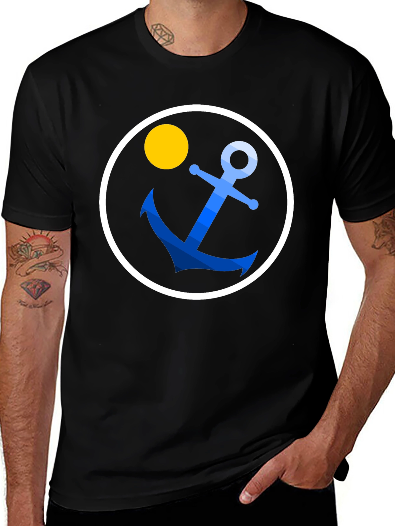 Variant 24 of Nautical Anchor Graphic Black T-Shirt
