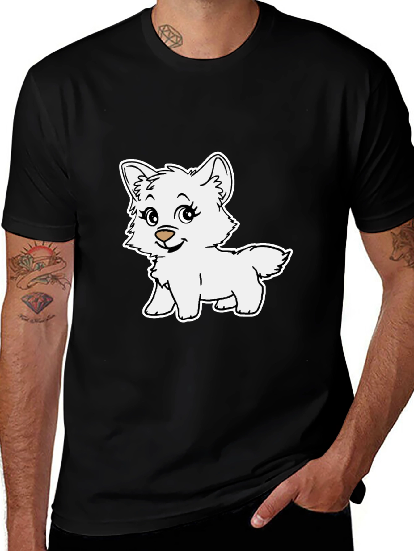 Variant 21 of Cute Cartoon Puppy Graphic T-Shirt - Black
