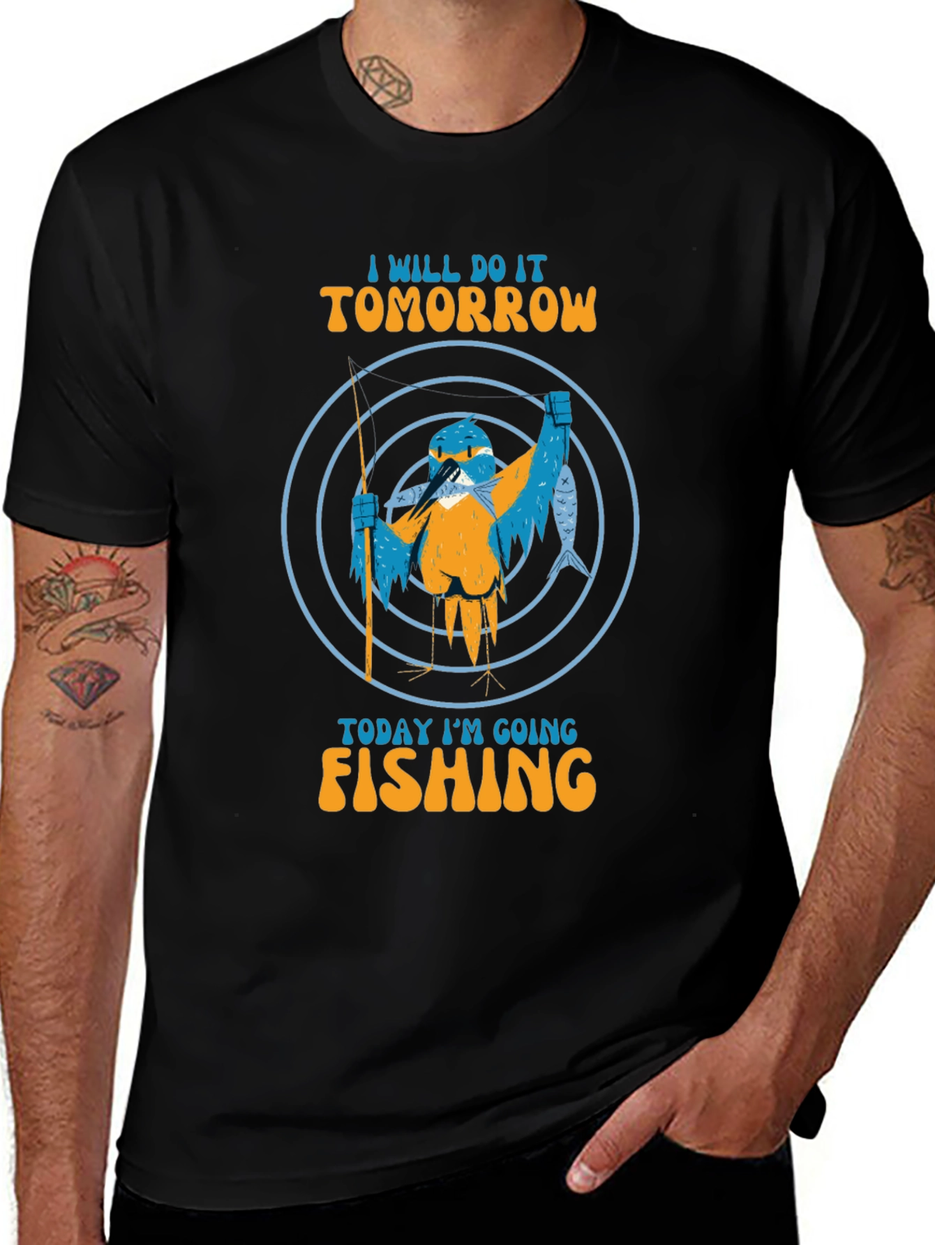 Variant 27 of Fishing Bird Graphic Tee - I Will Do It Tomorrow