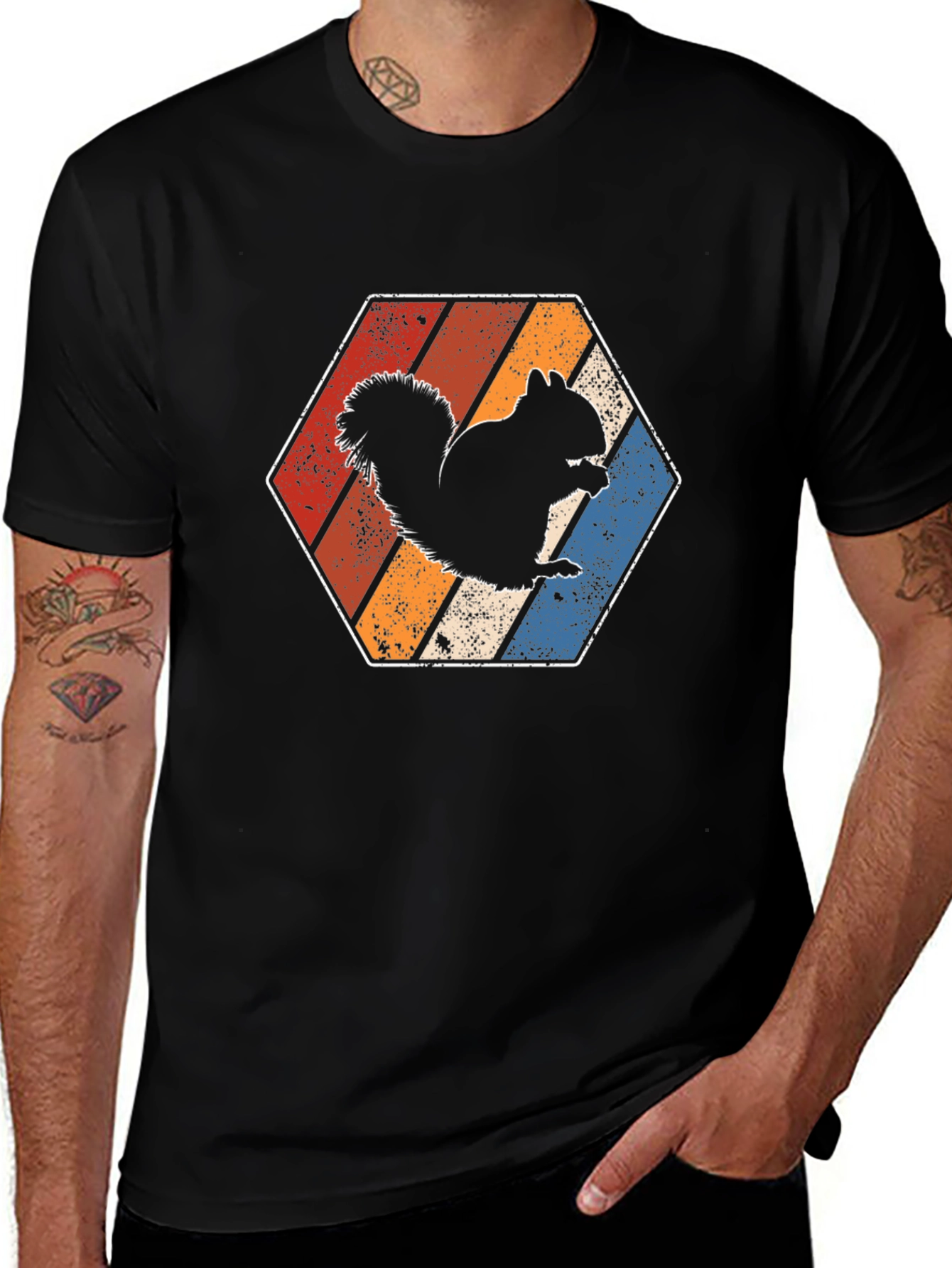 Variant 14 of Retro Squirrel Graphic Tee - Vintage Hexagon Design