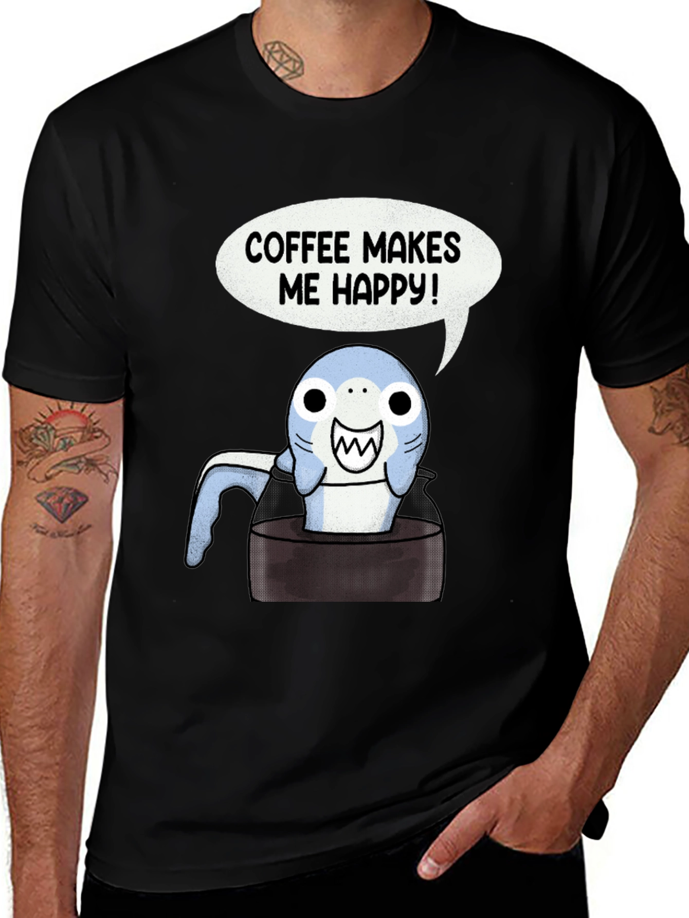 Variant 29 of Coffee Shark T-Shirt - Makes Me Happy Tee
