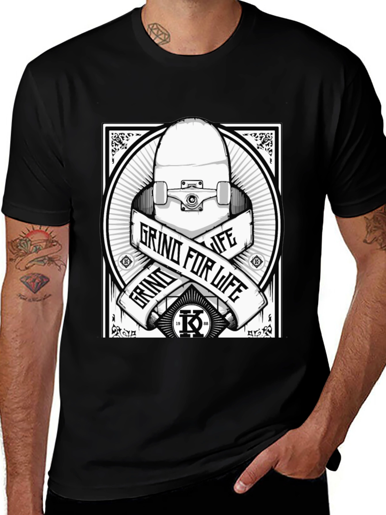 Variant 23 of Grind For Life Skate T-Shirt - Black Graphic Tee