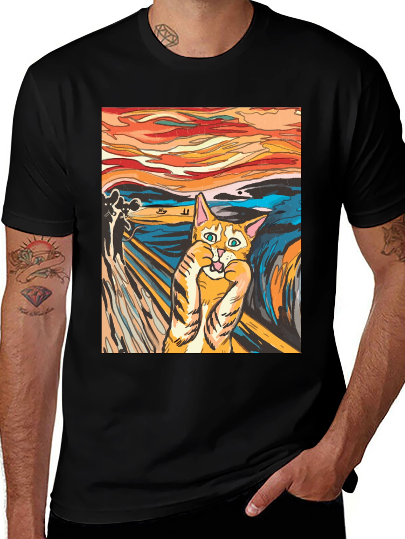 Variant 26 of Cat Scream Art Black T-Shirt