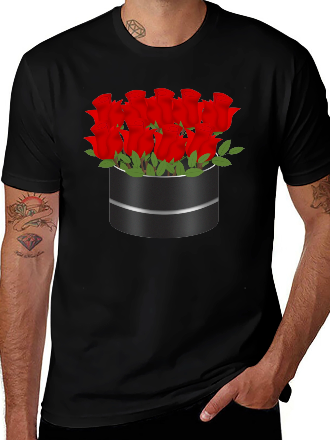 Variant 24 of Red Roses in Hatbox Graphic Tee - Stylish Unisex T-Shirt