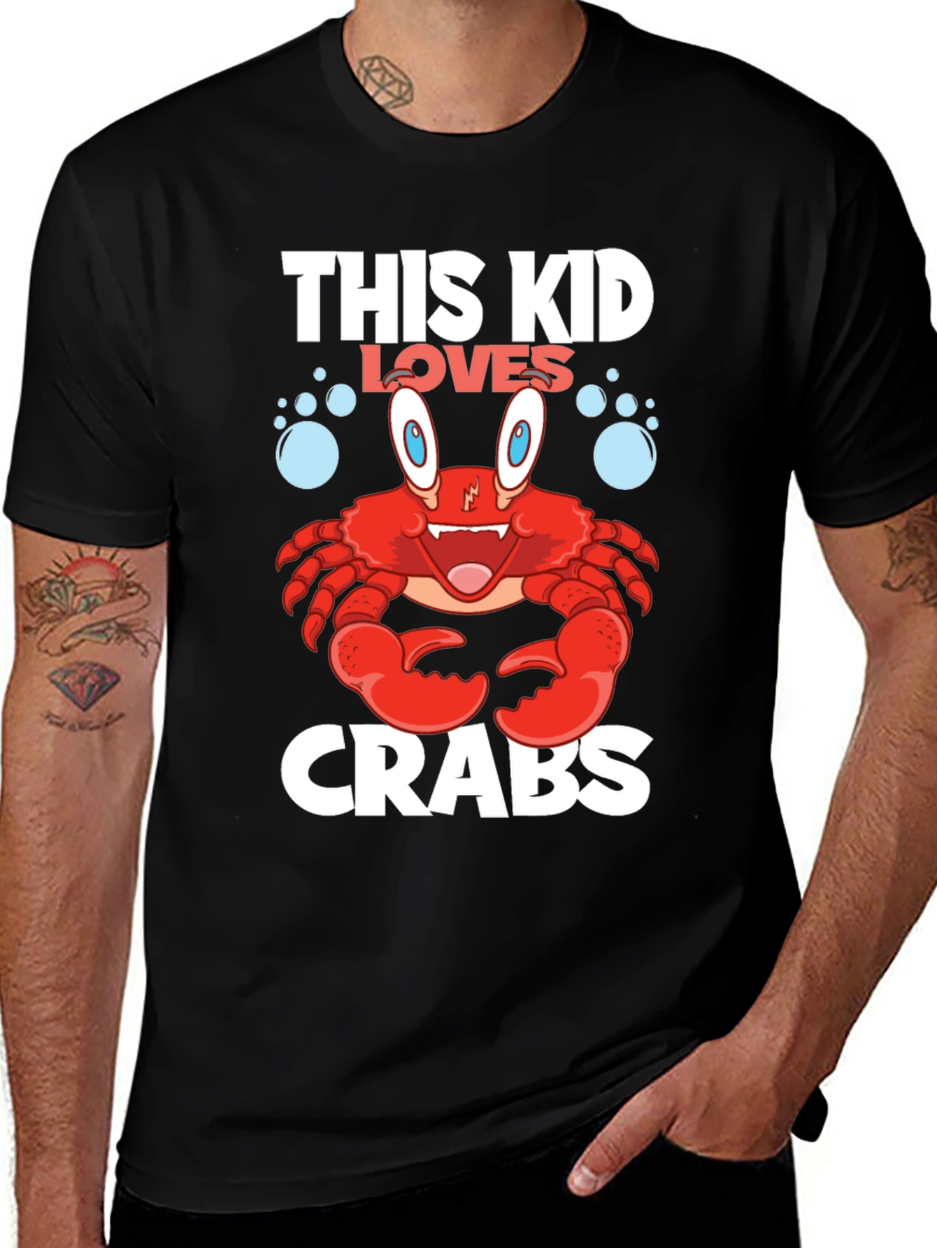 Variant 8 of This Kid Loves Crabs T-Shirt - Black Cotton Tee