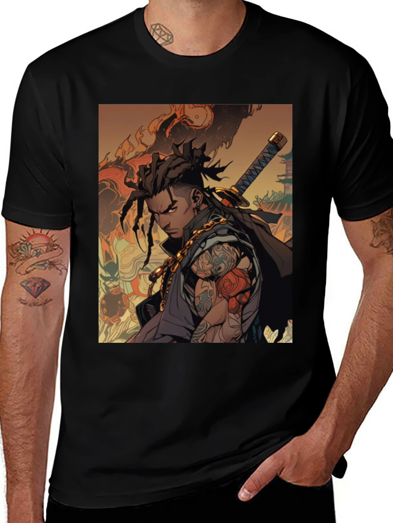 Variant 27 of Anime Warrior Graphic Black T-Shirt