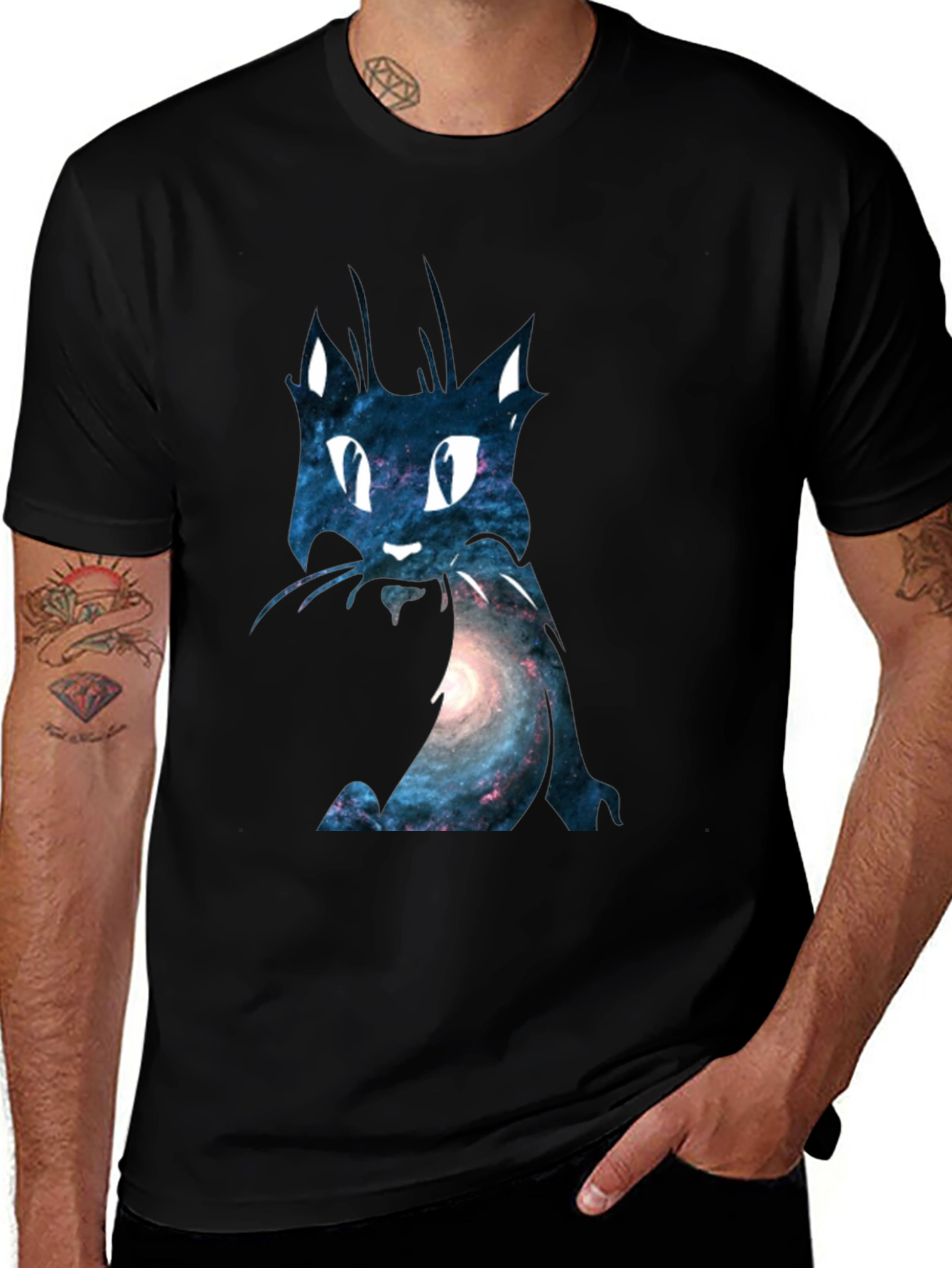 Variant 17 of Galaxy Cat Graphic Tee - Stylish Black Cotton T-Shirt