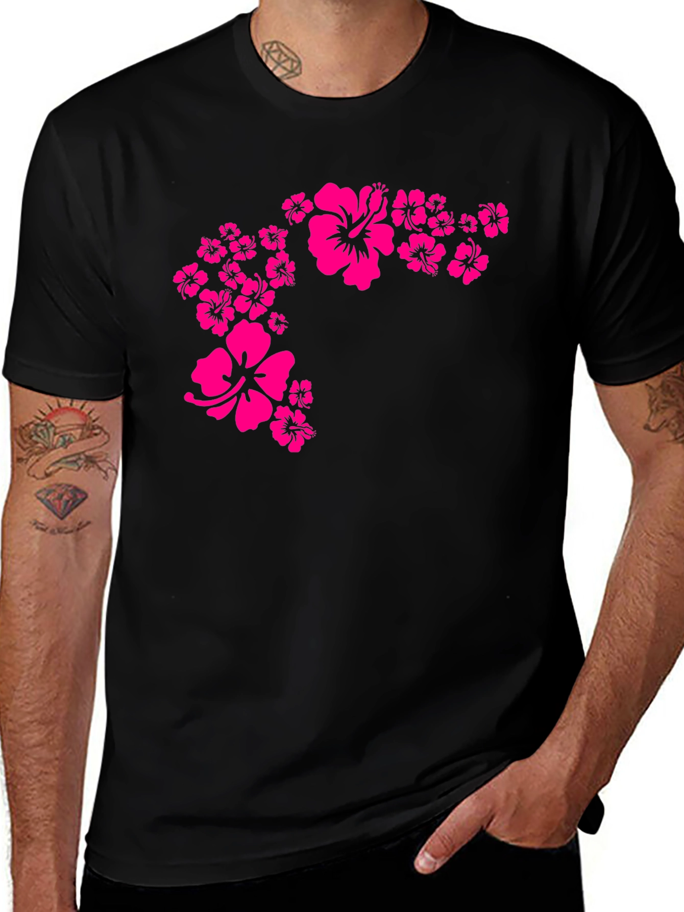 Variant 5 of Hibiscus Flower Graphic Tee - Men's Black T-Shirt