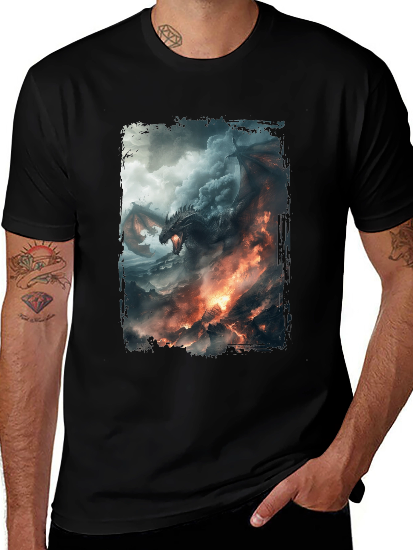 Variant 7 of Dragon Fire Graphic T-Shirt - Black