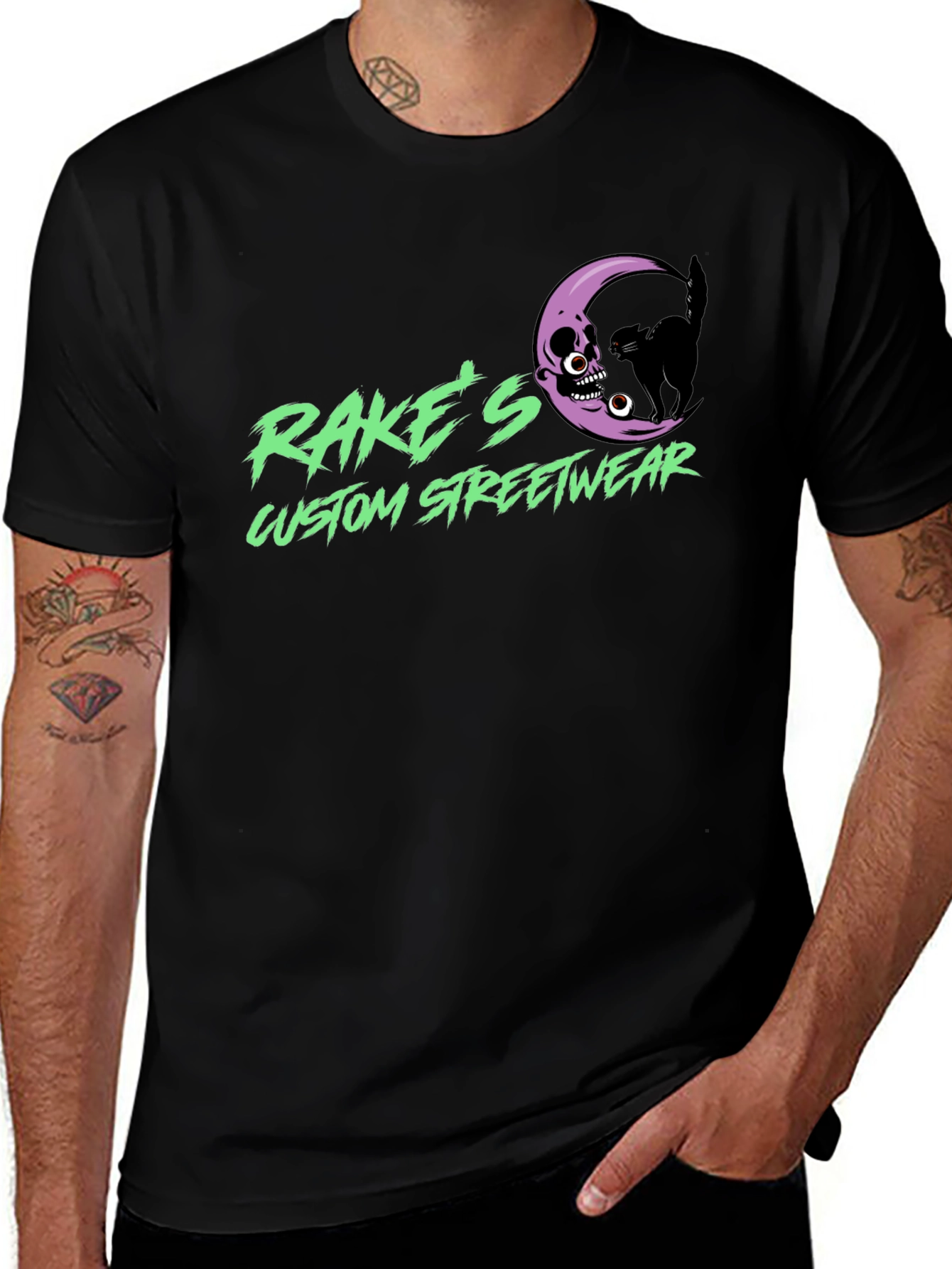Rake's Custom Streetwear T-Shirt - Skull Moon Design
