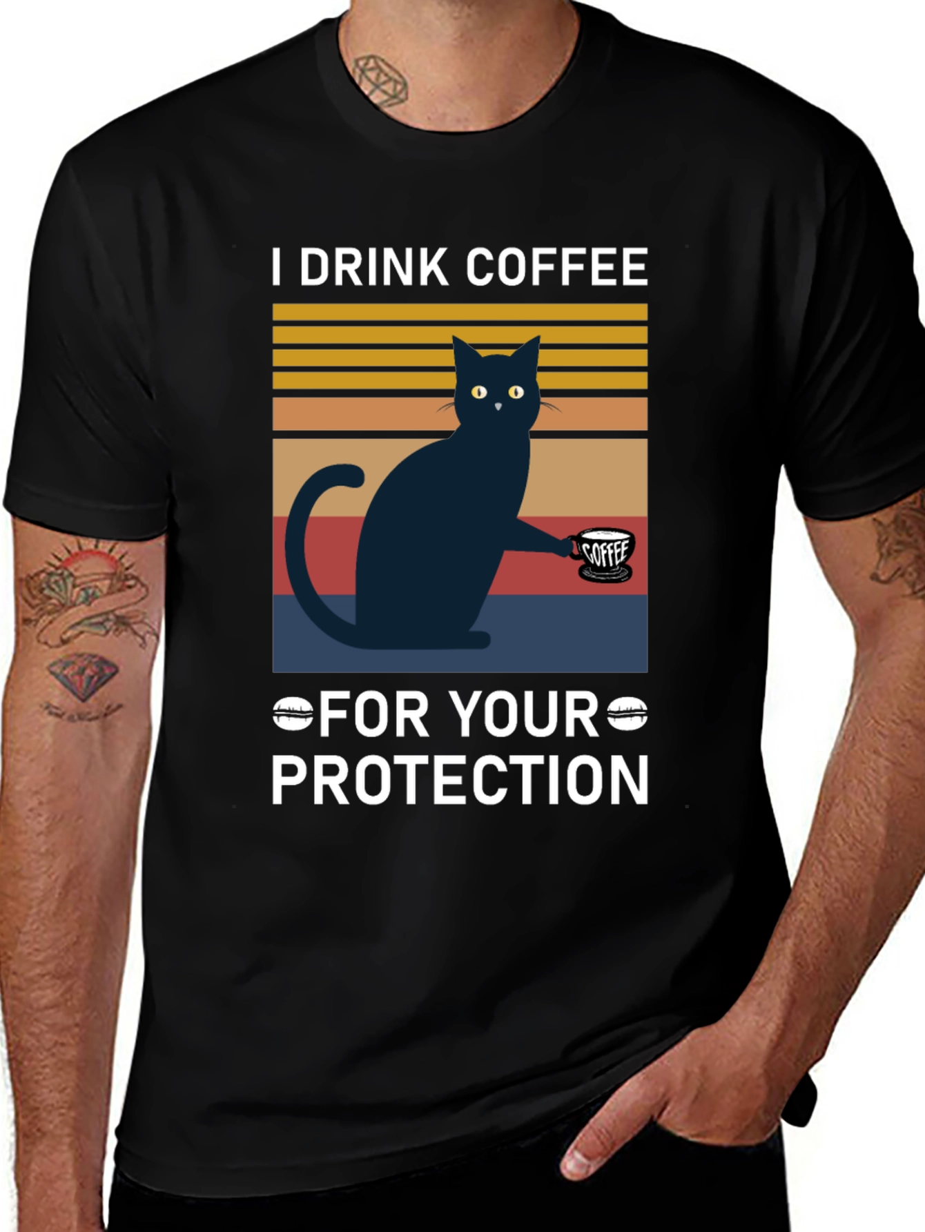 Variant 25 of Funny Cat Coffee T-Shirt - For Your Protection