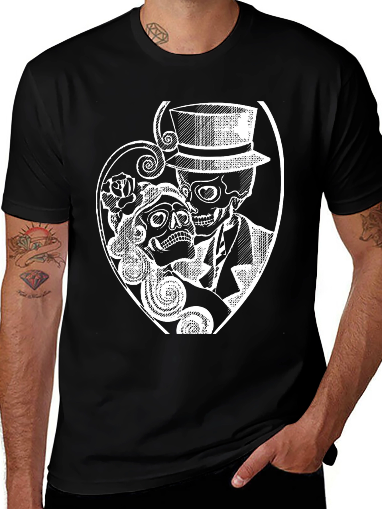 Variant 3 of Day of the Dead Skull Couple Graphic T-Shirt
