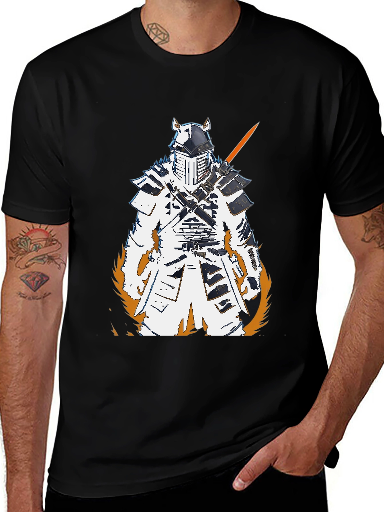 Black Samurai Warrior Graphic Tee - Black Cotton T-Shirt main image