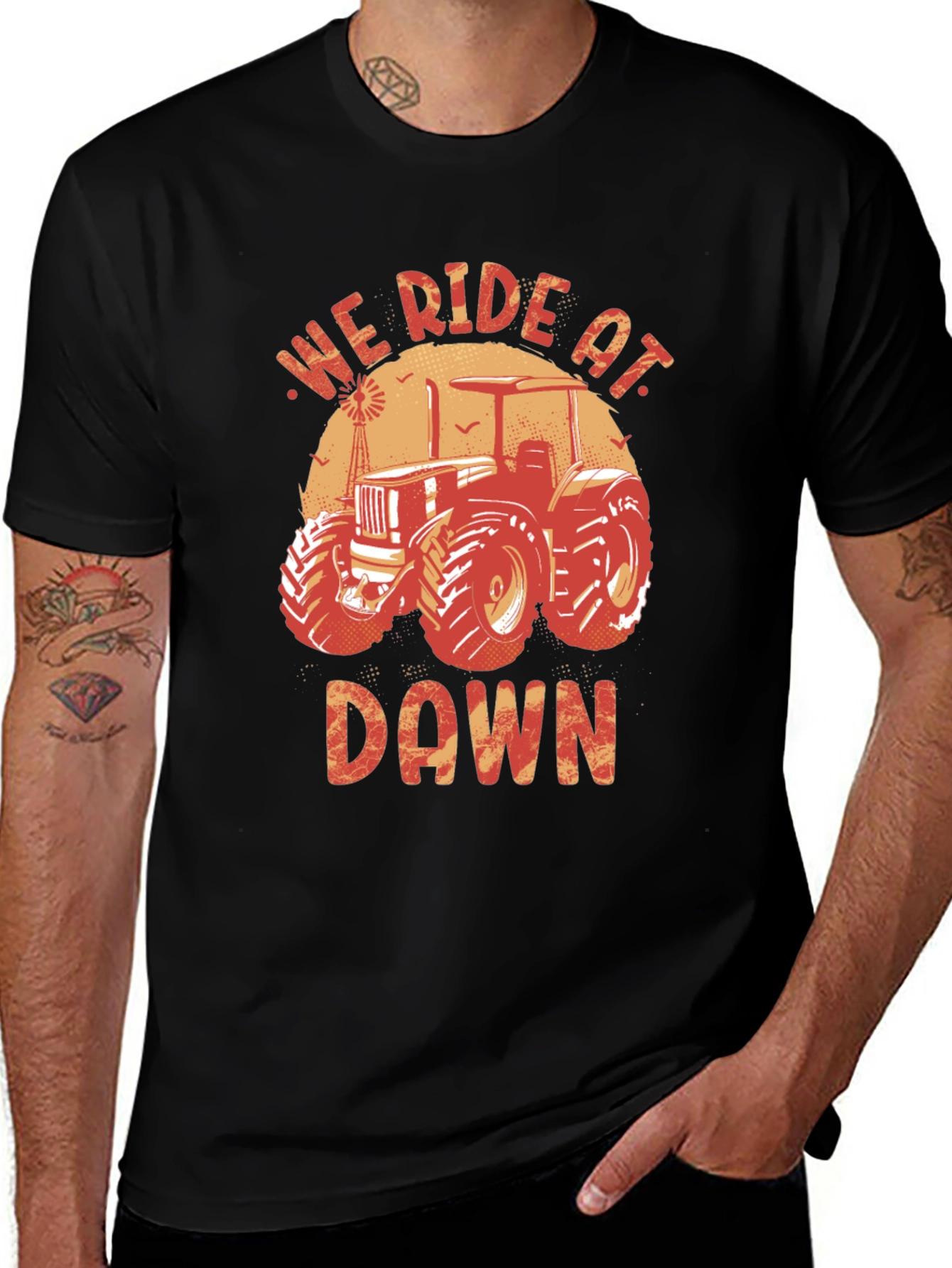 We Ride At Dawn Tractor Graphic Tee