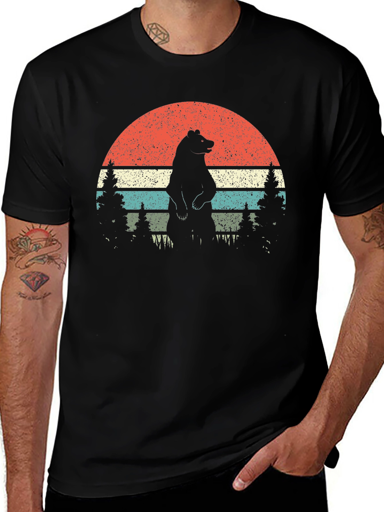 Variant 19 of Retro Bear Graphic T-Shirt - Black