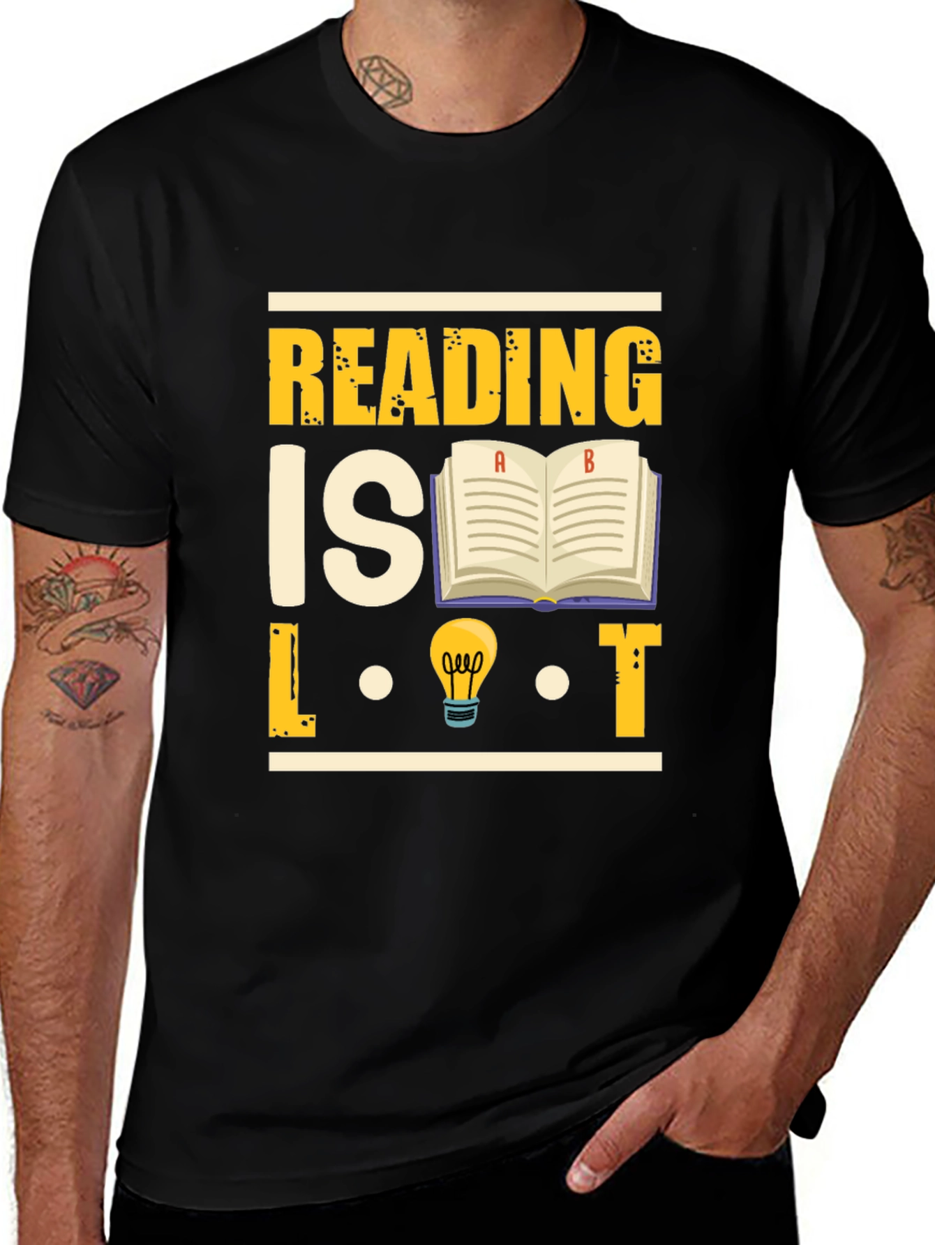 Variant 28 of Reading is LIT T-Shirt - Book & Lightbulb Graphic Tee