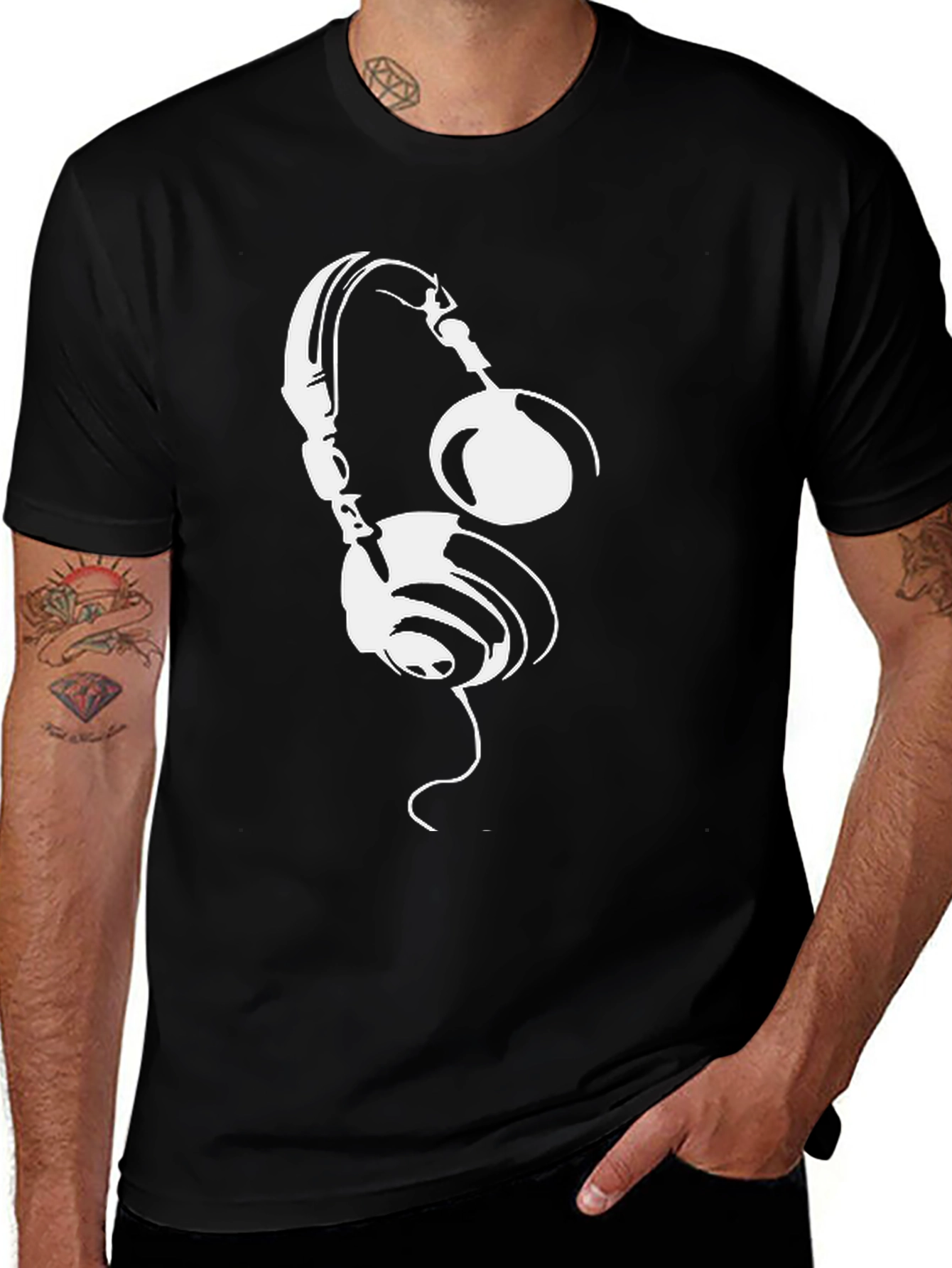 Variant 7 of Cool Headphones Graphic Tee - Black Cotton Blend T-Shirt
