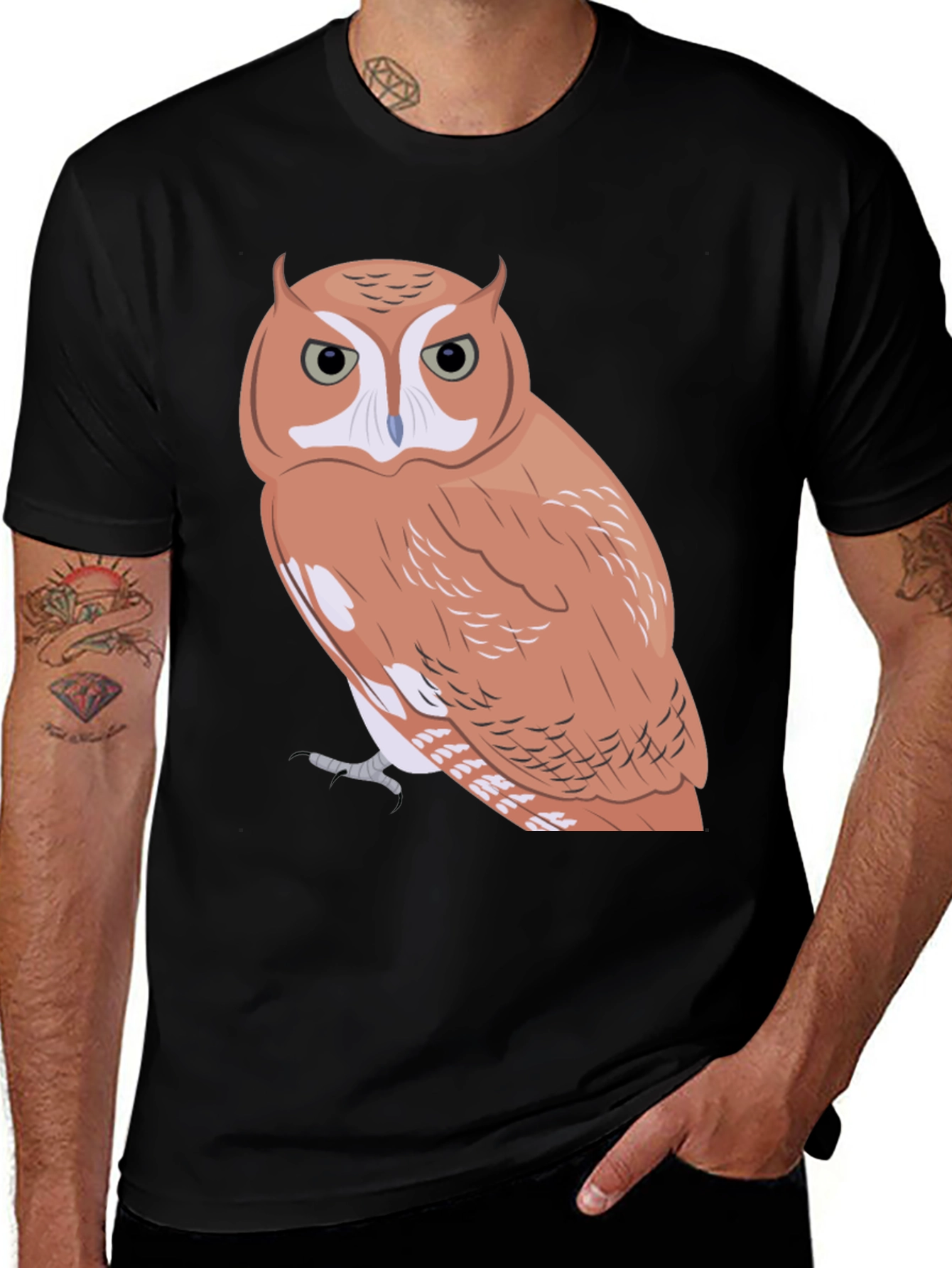 Variant 26 of Owl Graphic Tee - Men's Black Cotton Blend T-Shirt