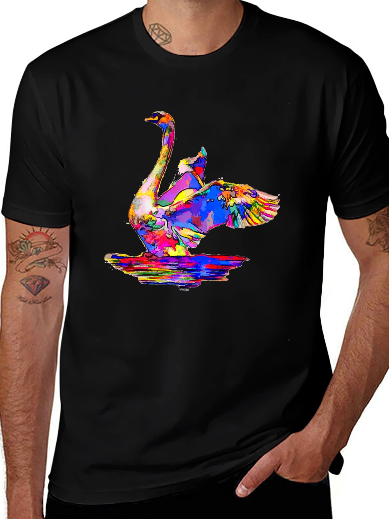 Variant 28 of Swan Art Men's T-Shirt - Colorful Bird Tee