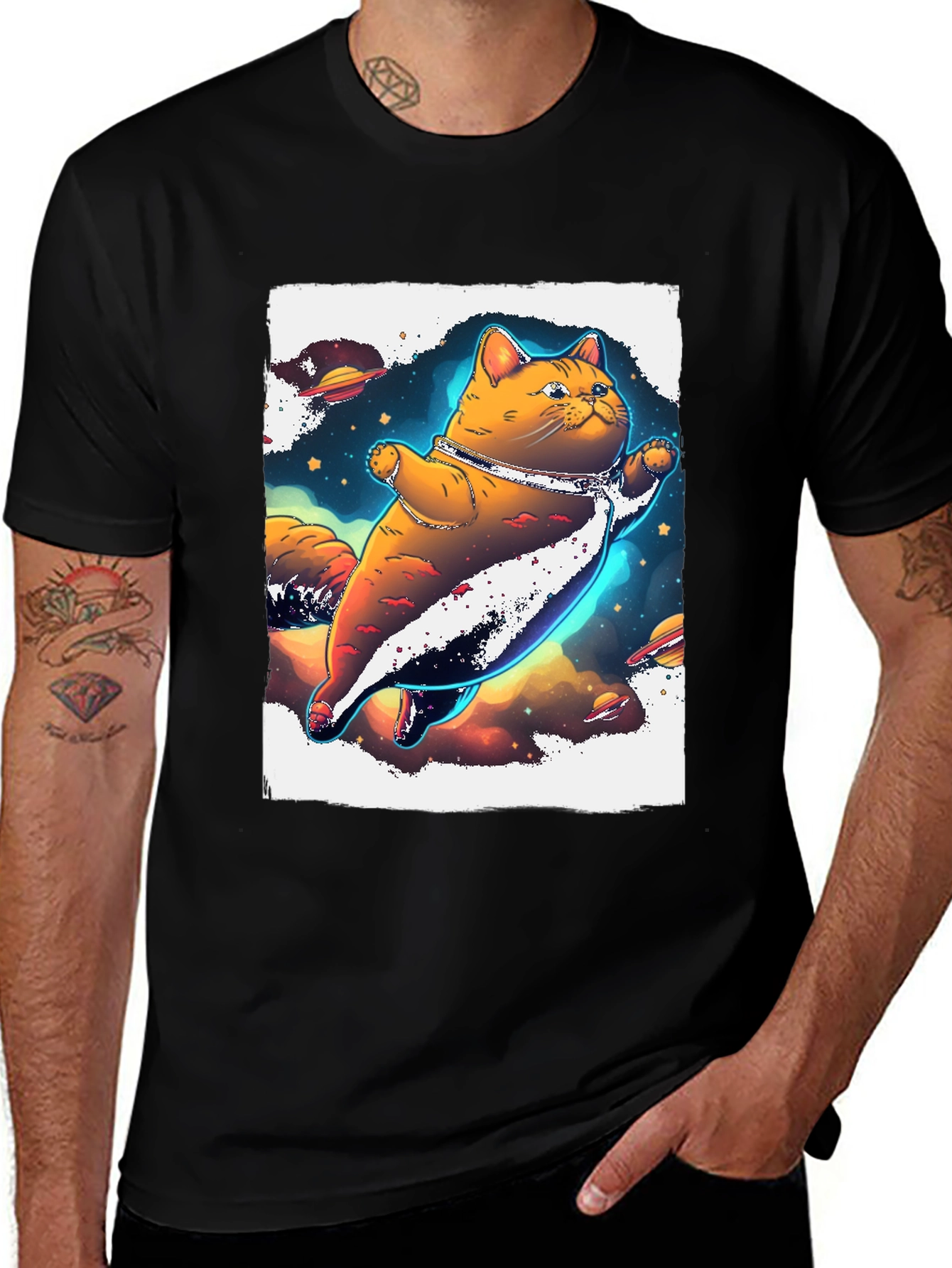 Variant 17 of Space Cat T-Shirt - Black, Unique Design